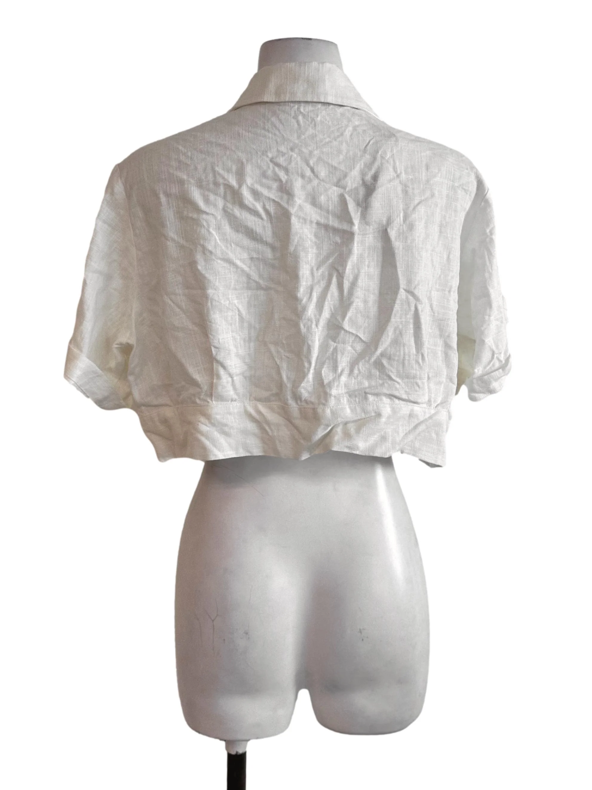 Oat White Collar Textured Button Front Tie Top LB - Image 2