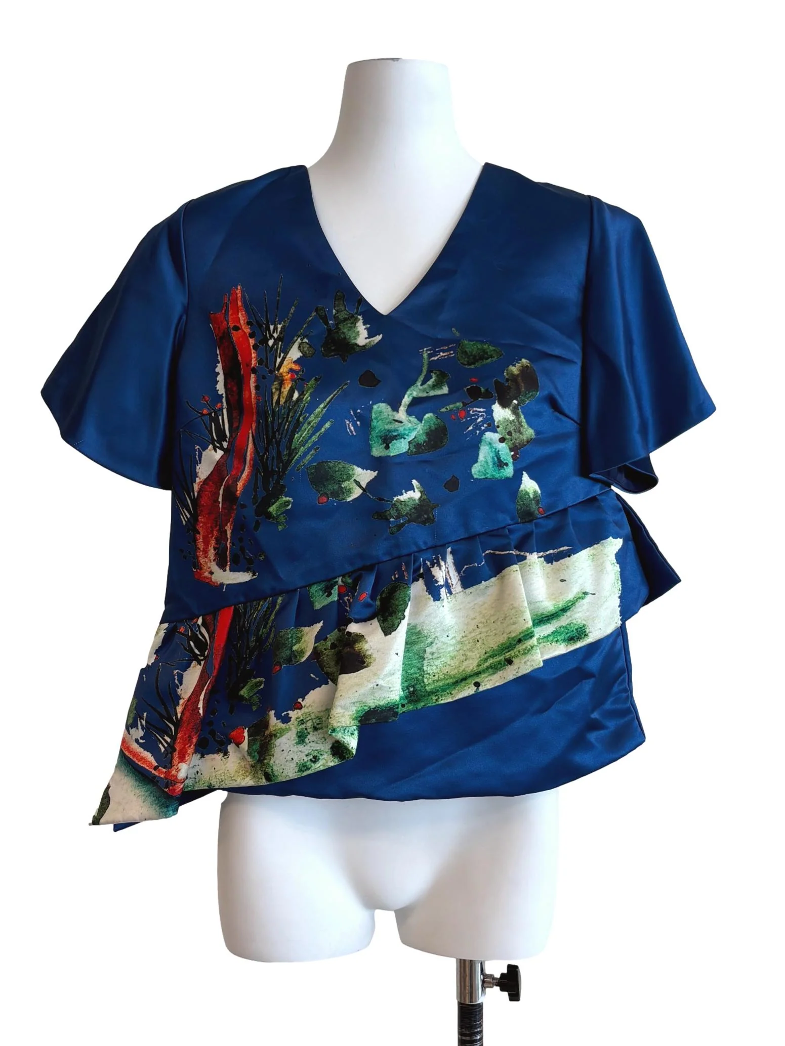 Ocean Blue Graphic Satin Top
