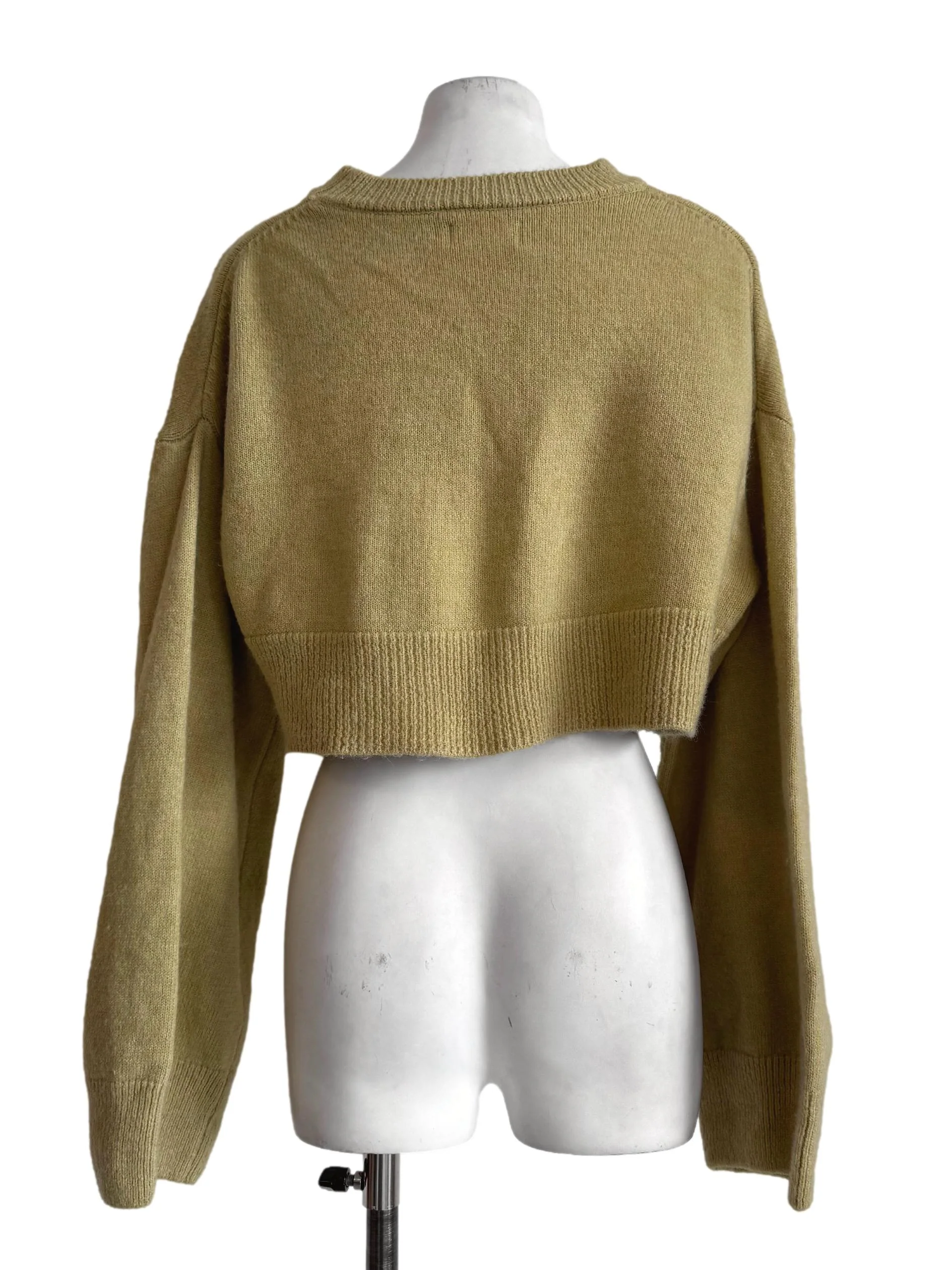 Ochre Yellow Knitted Long Sleeve Crop Top - Image 2