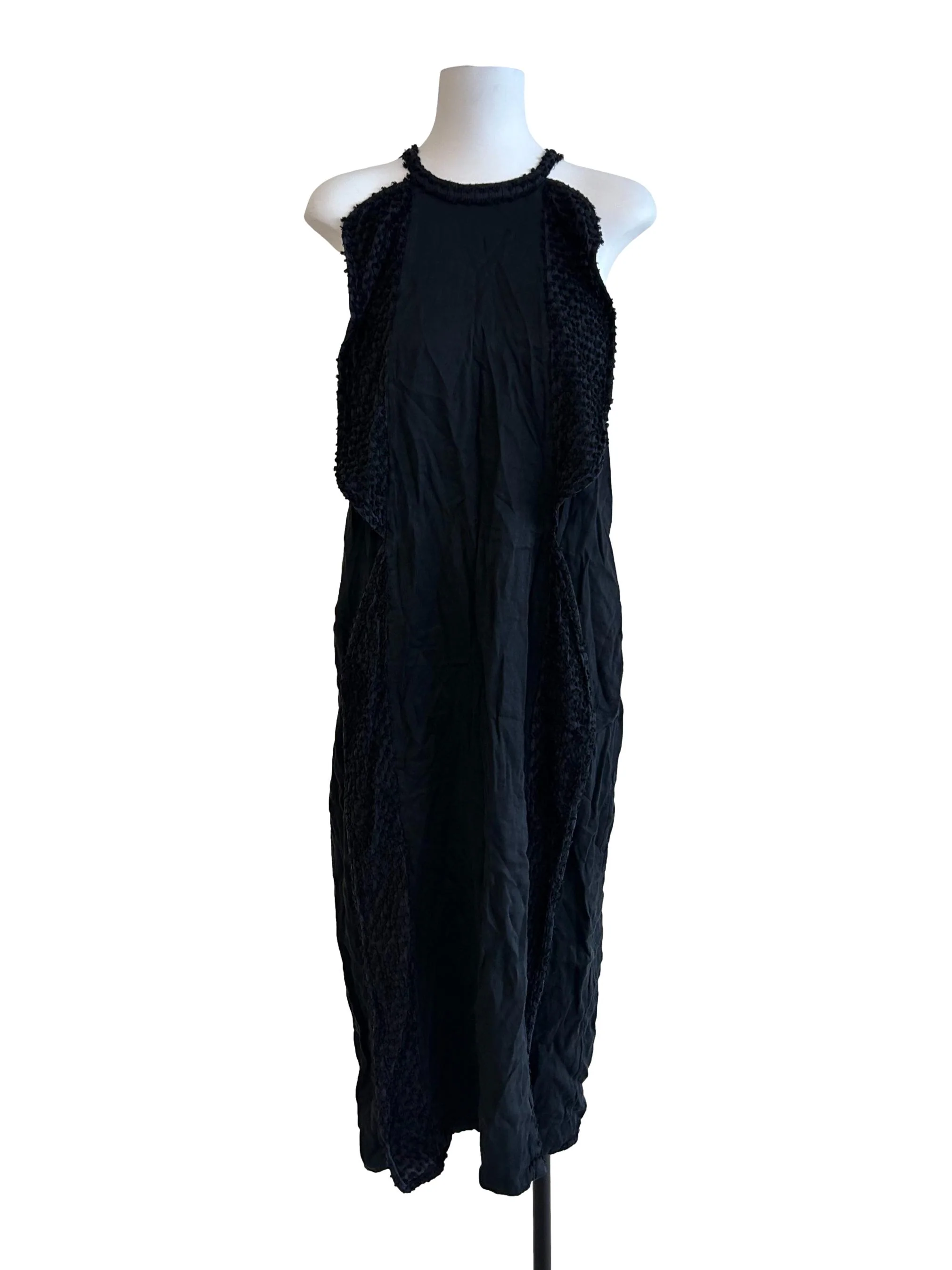 Off Black Textured Halter Dress