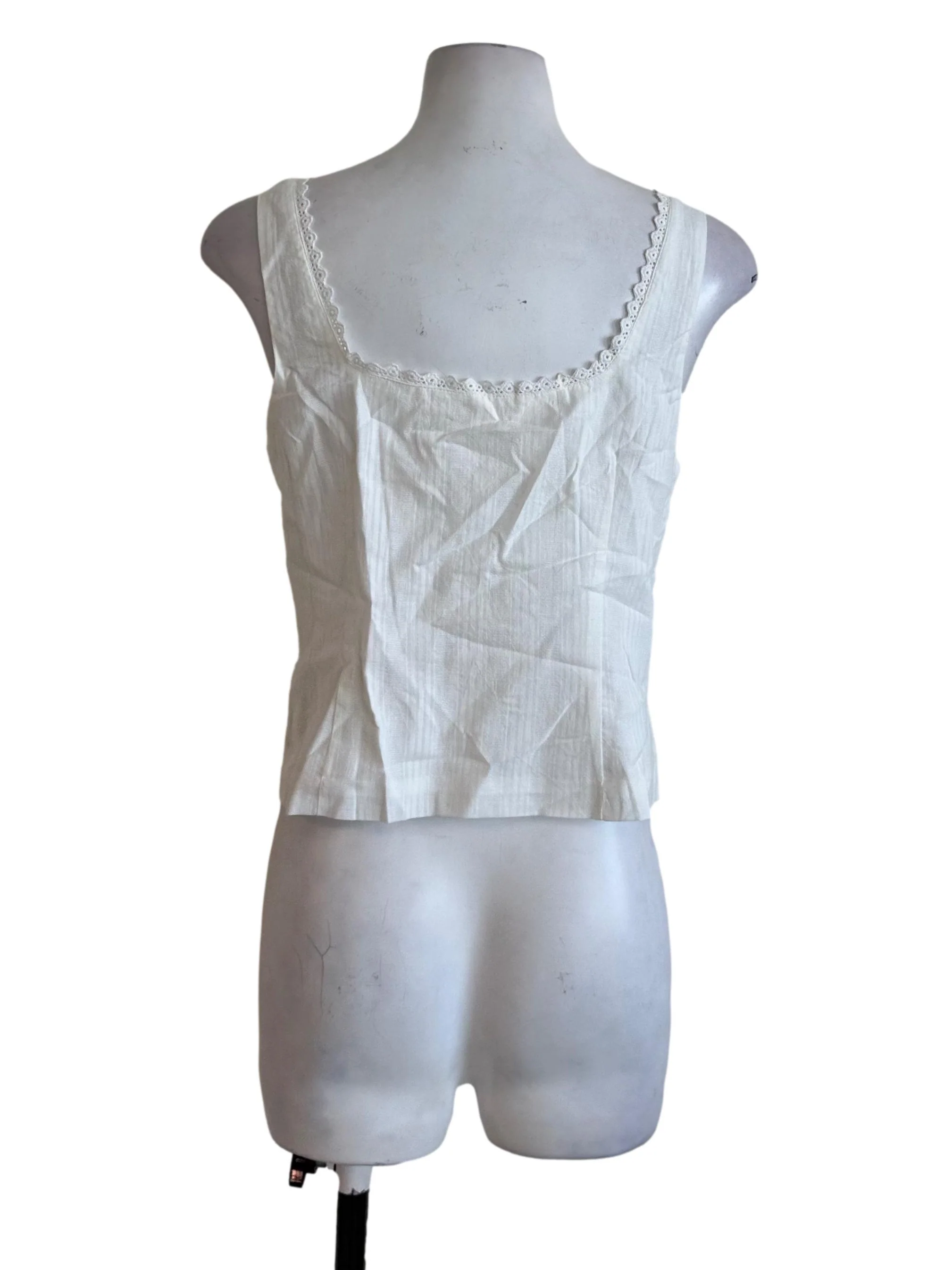 Off White Crochet Border Stripe Button Top - Image 2