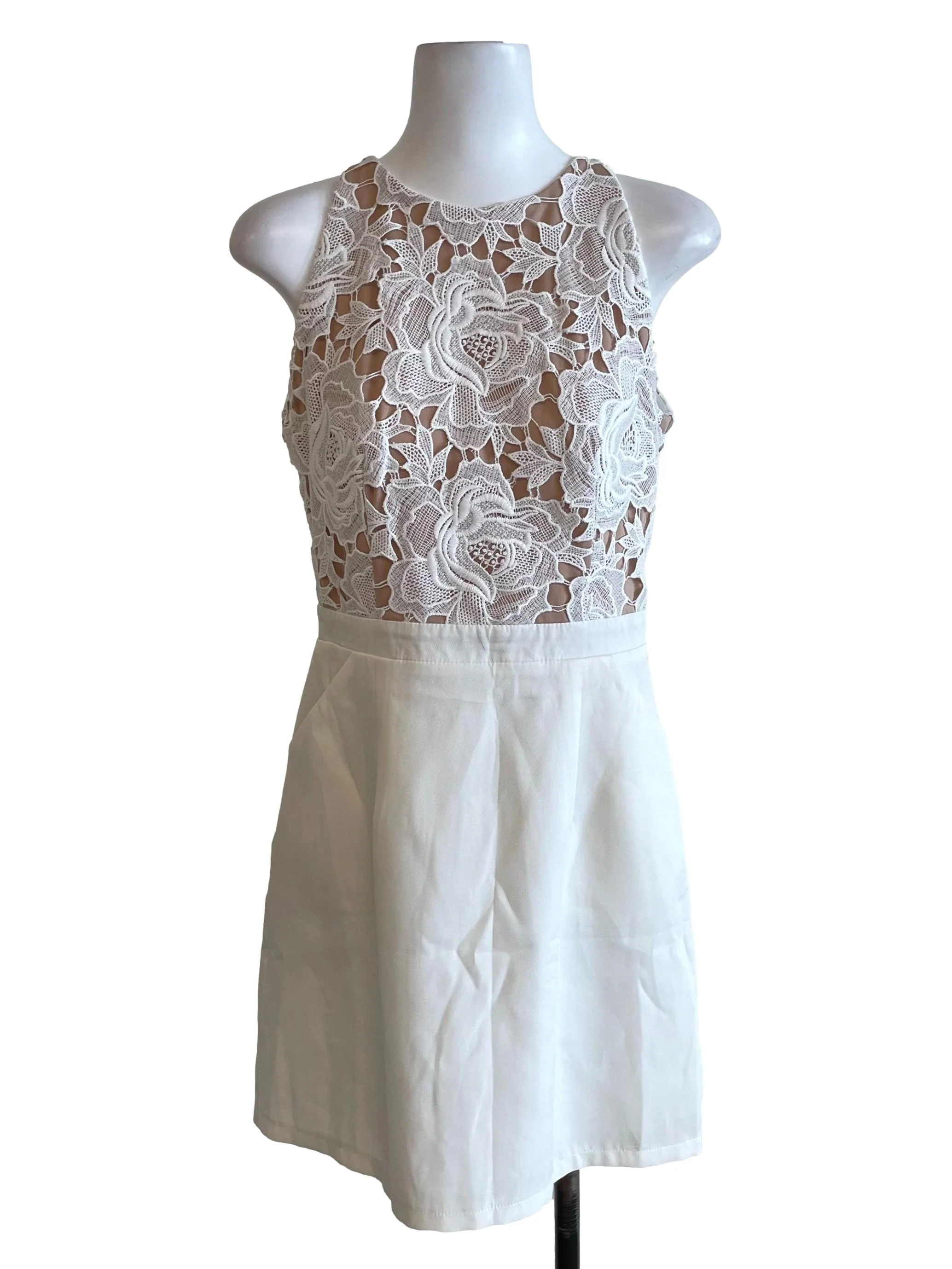 Off White Embroidery Sleeveless Dress