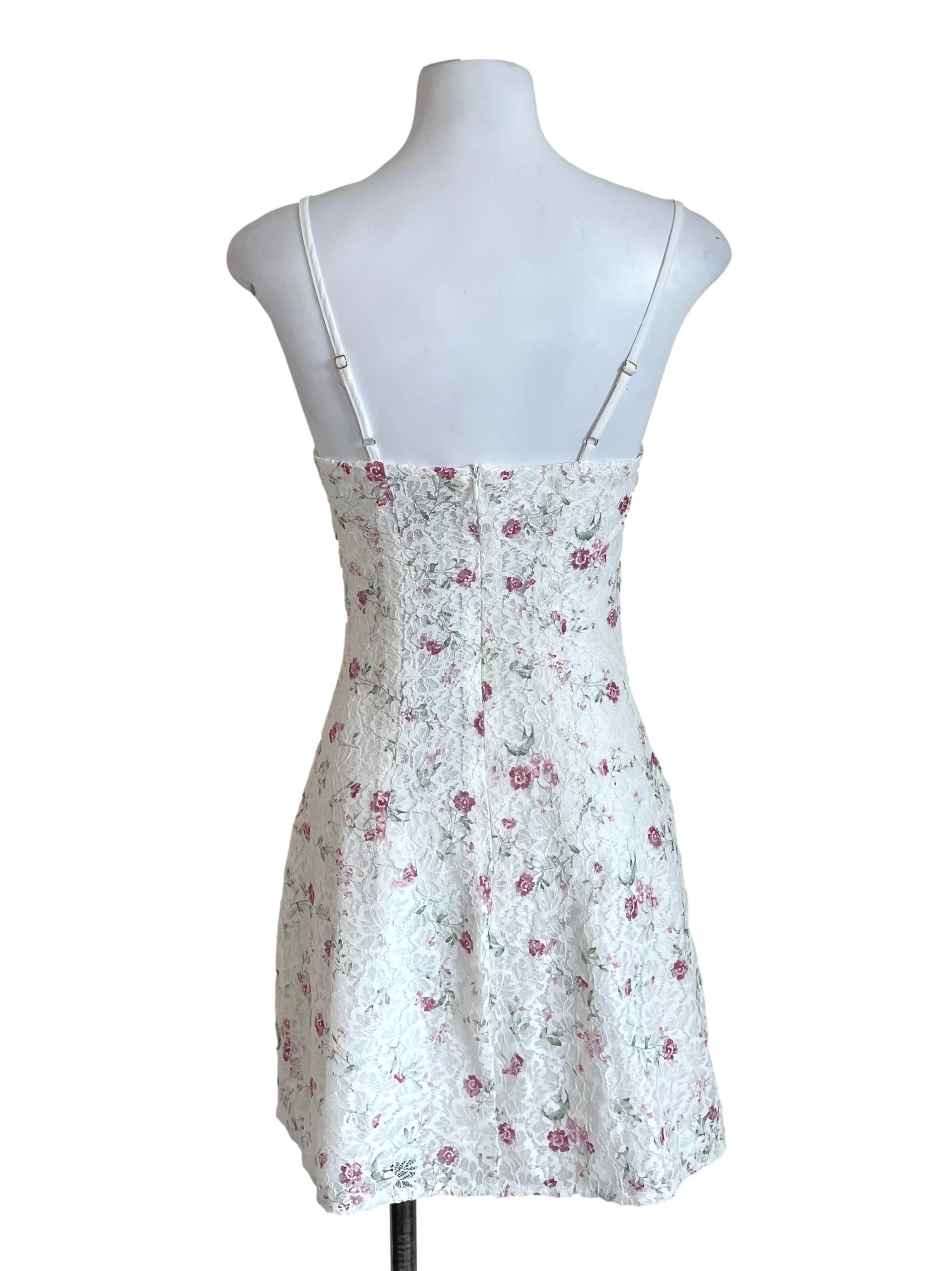 Off White Floral Lace Milkmaid Dress - Image 2