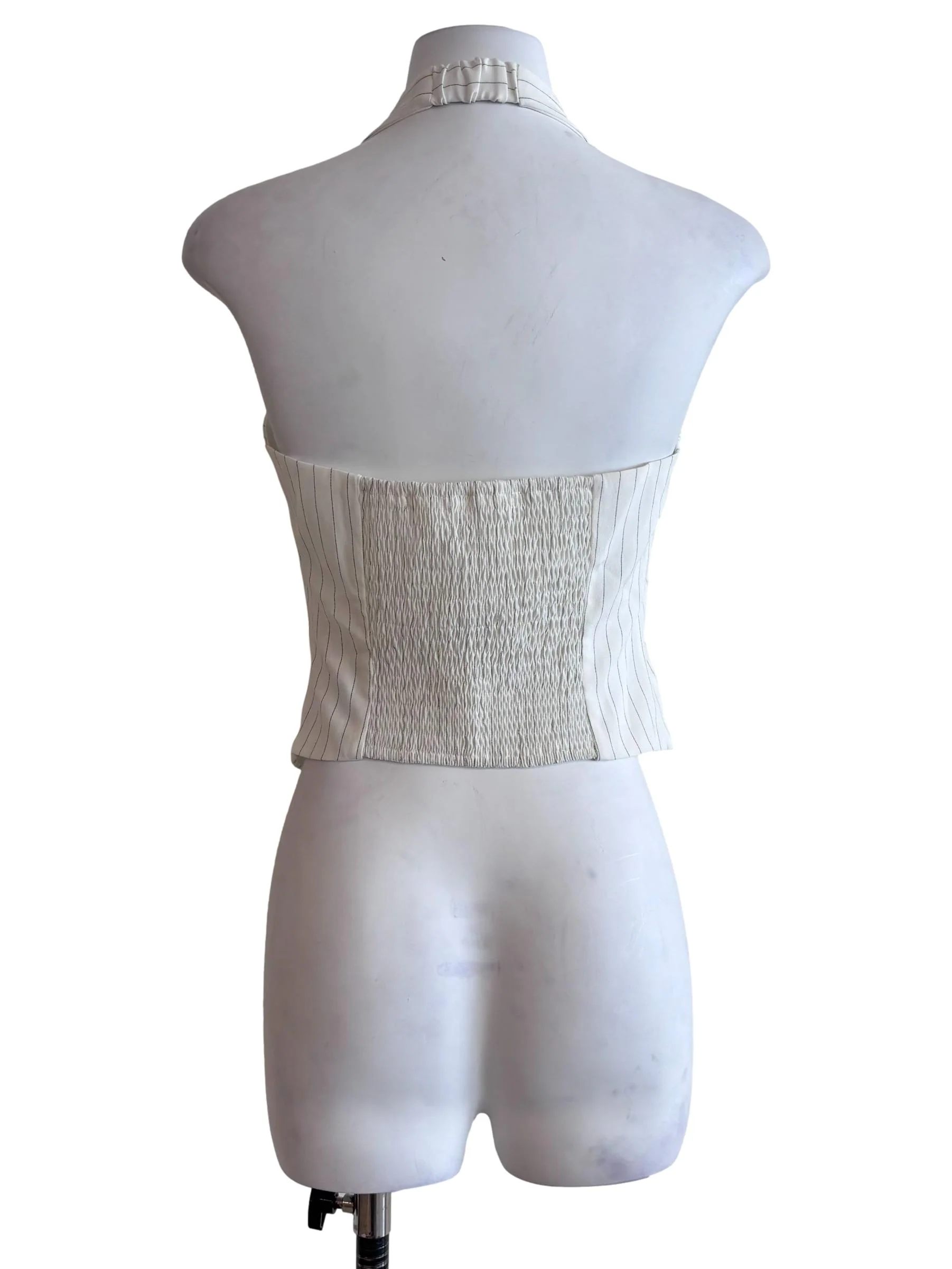 Off White Pinstripe Halter Vest Top - Image 2