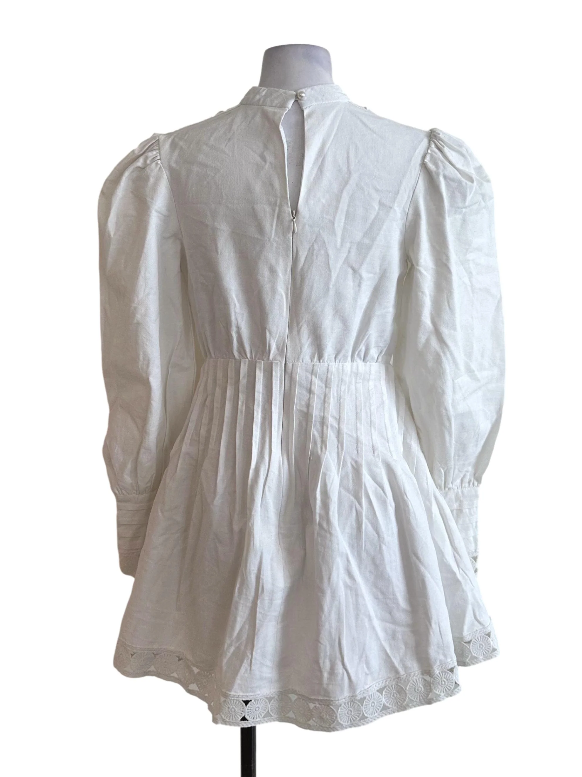Off White Pleated High Neck Long Sleeve Dress - Image 2