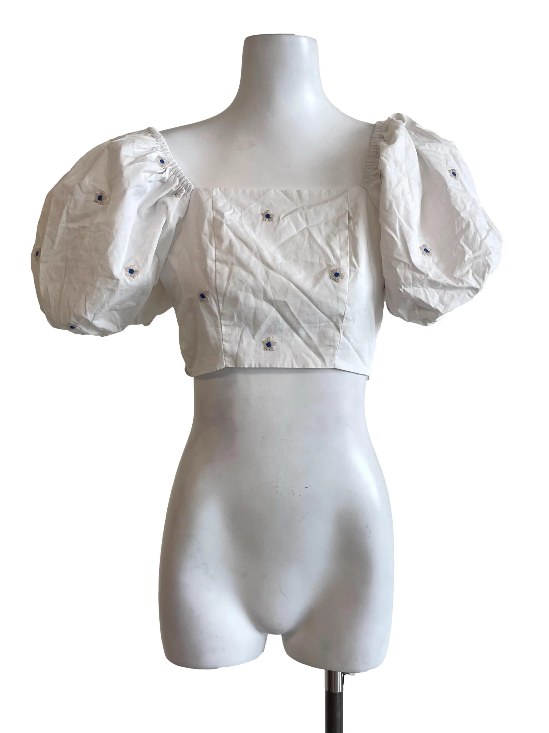 Off White Puffed Sleeves Crop Top