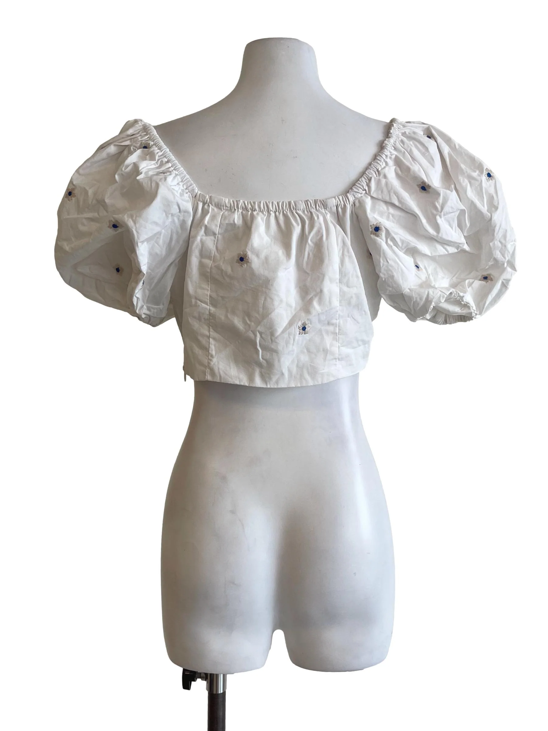 Off White Puffed Sleeves Crop Top - Image 2