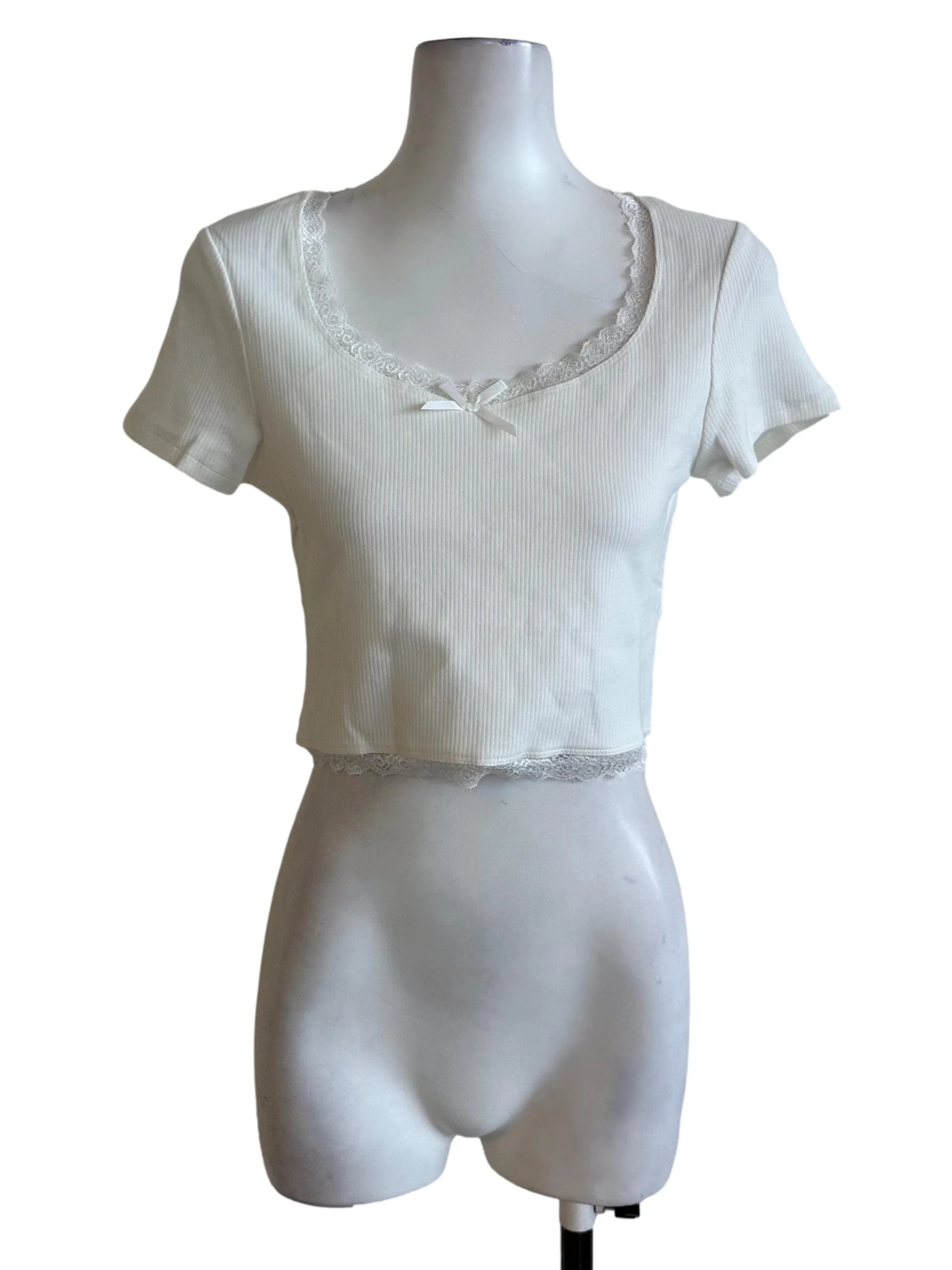 Off White Ribbon Lace Border Top