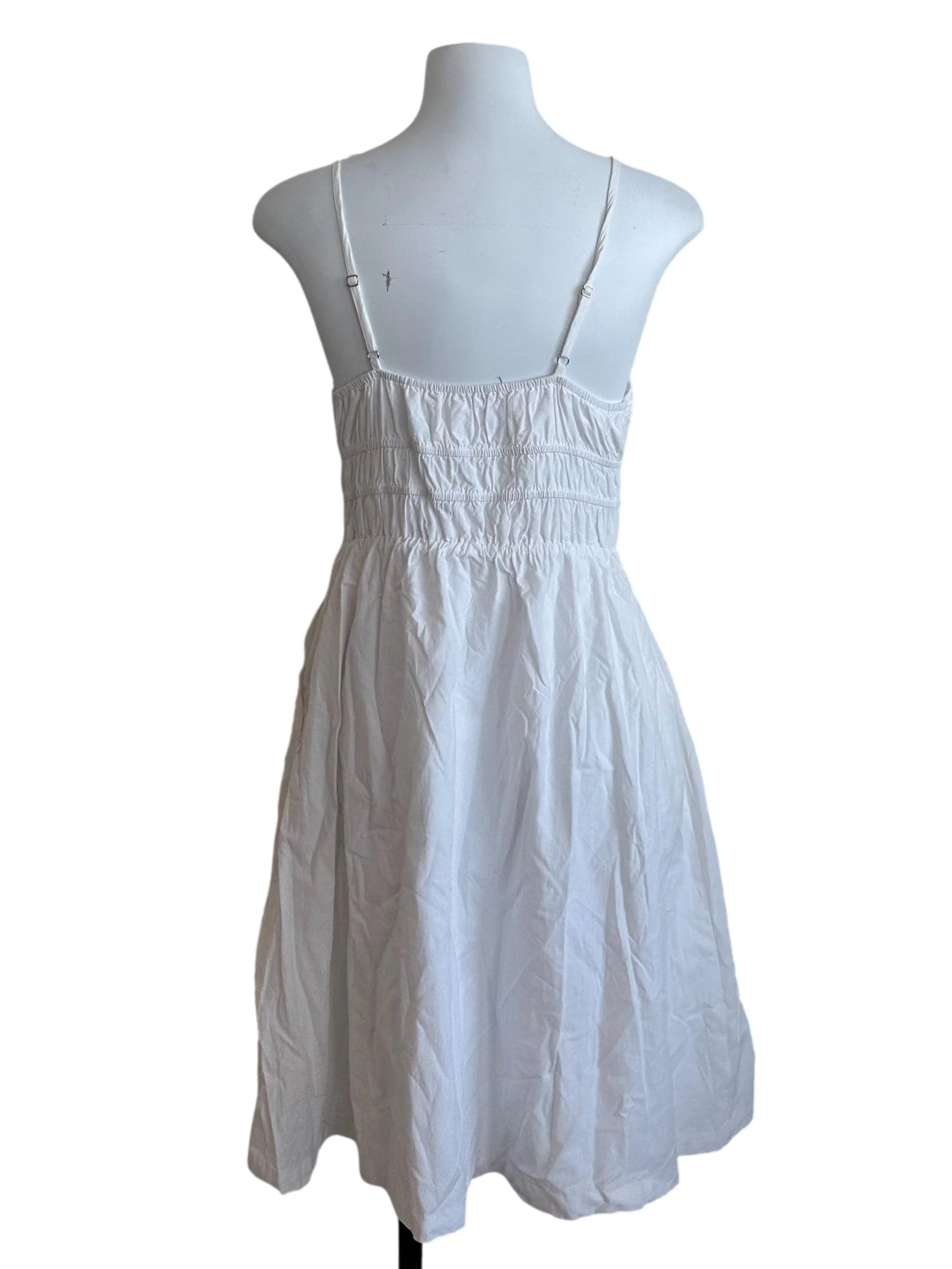 Off White Ruched Ribbon Spaghetti Strap Dress - Image 2