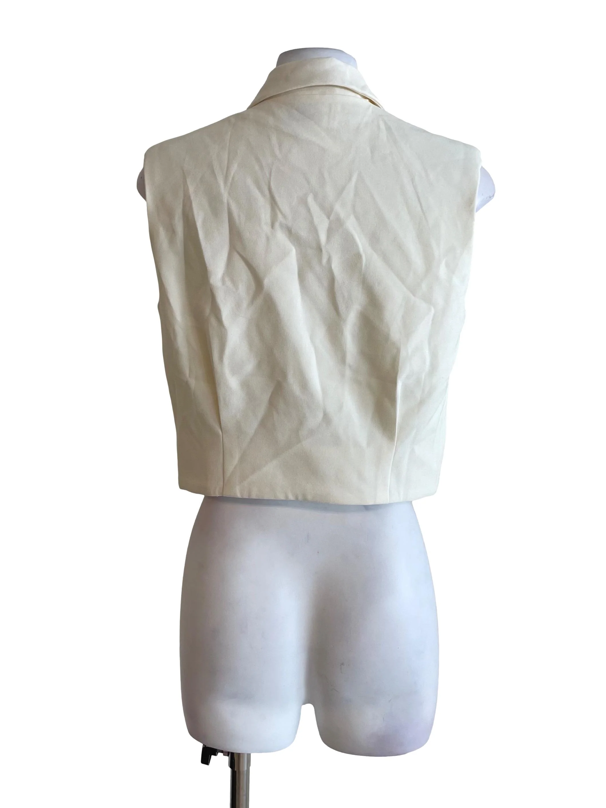 Off White Sleeveless Suit Crop Top - Image 2