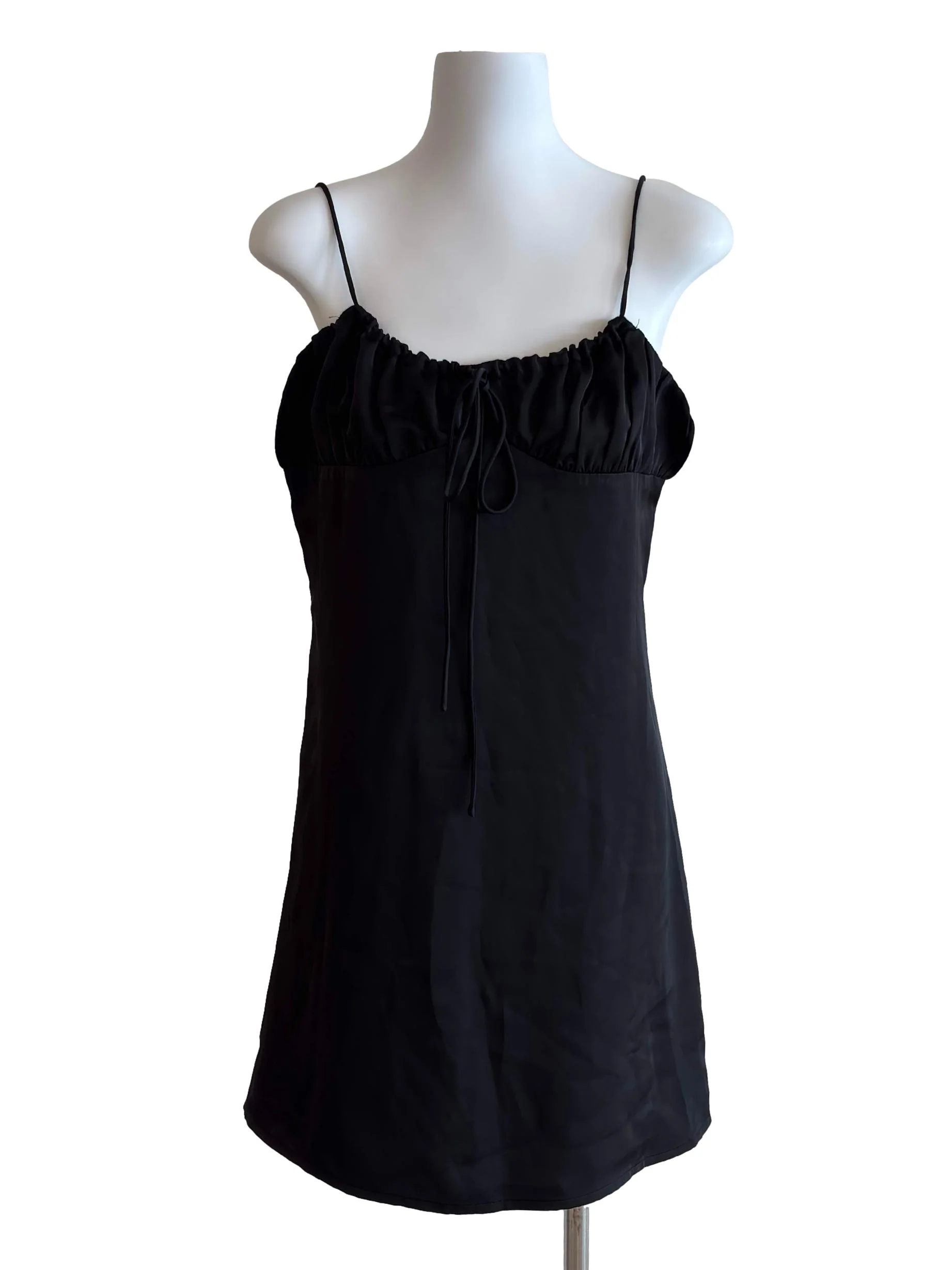 Oil Black Satin Slip Mini Dress