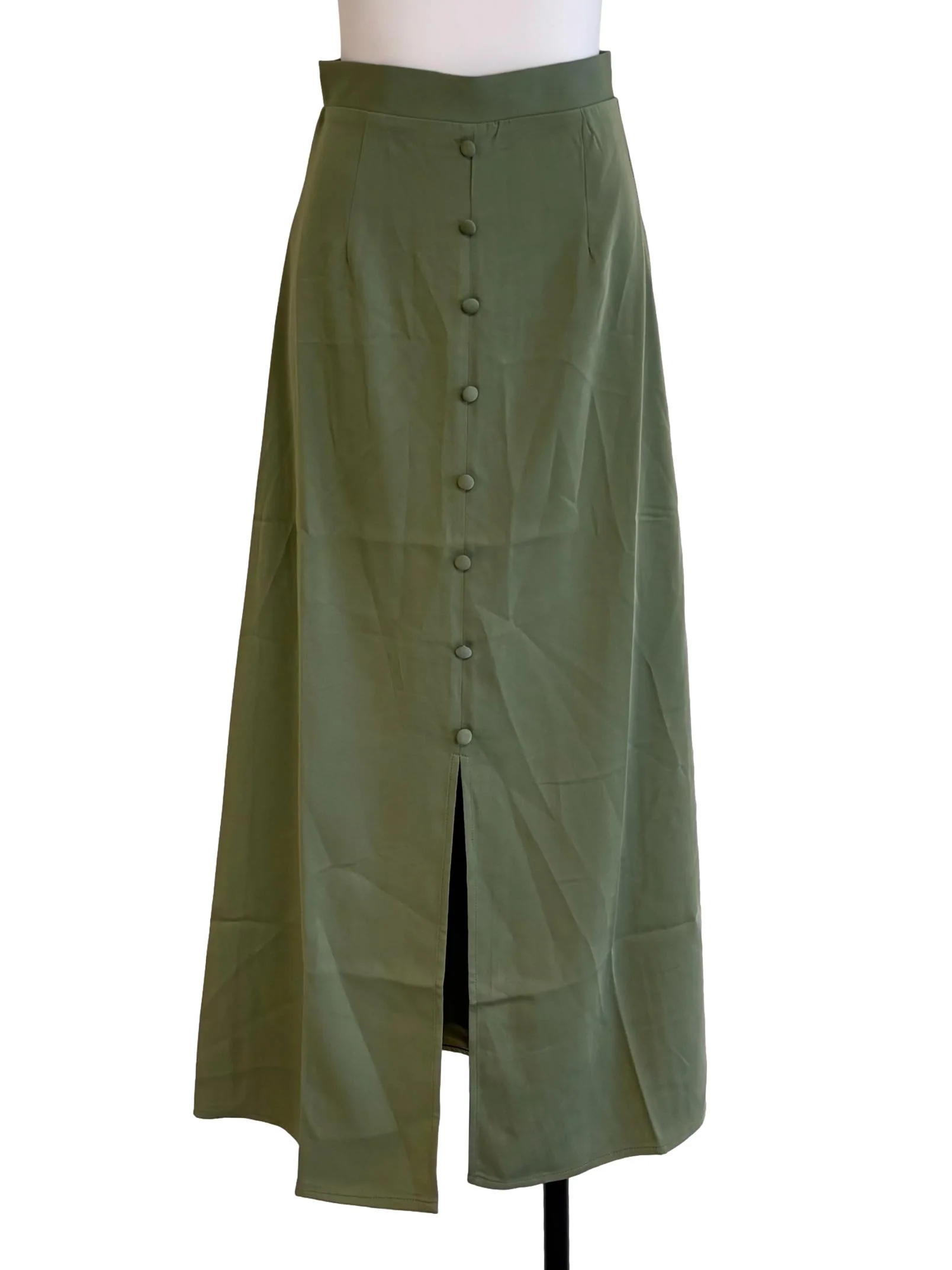 Olive Green Front Button Skirt