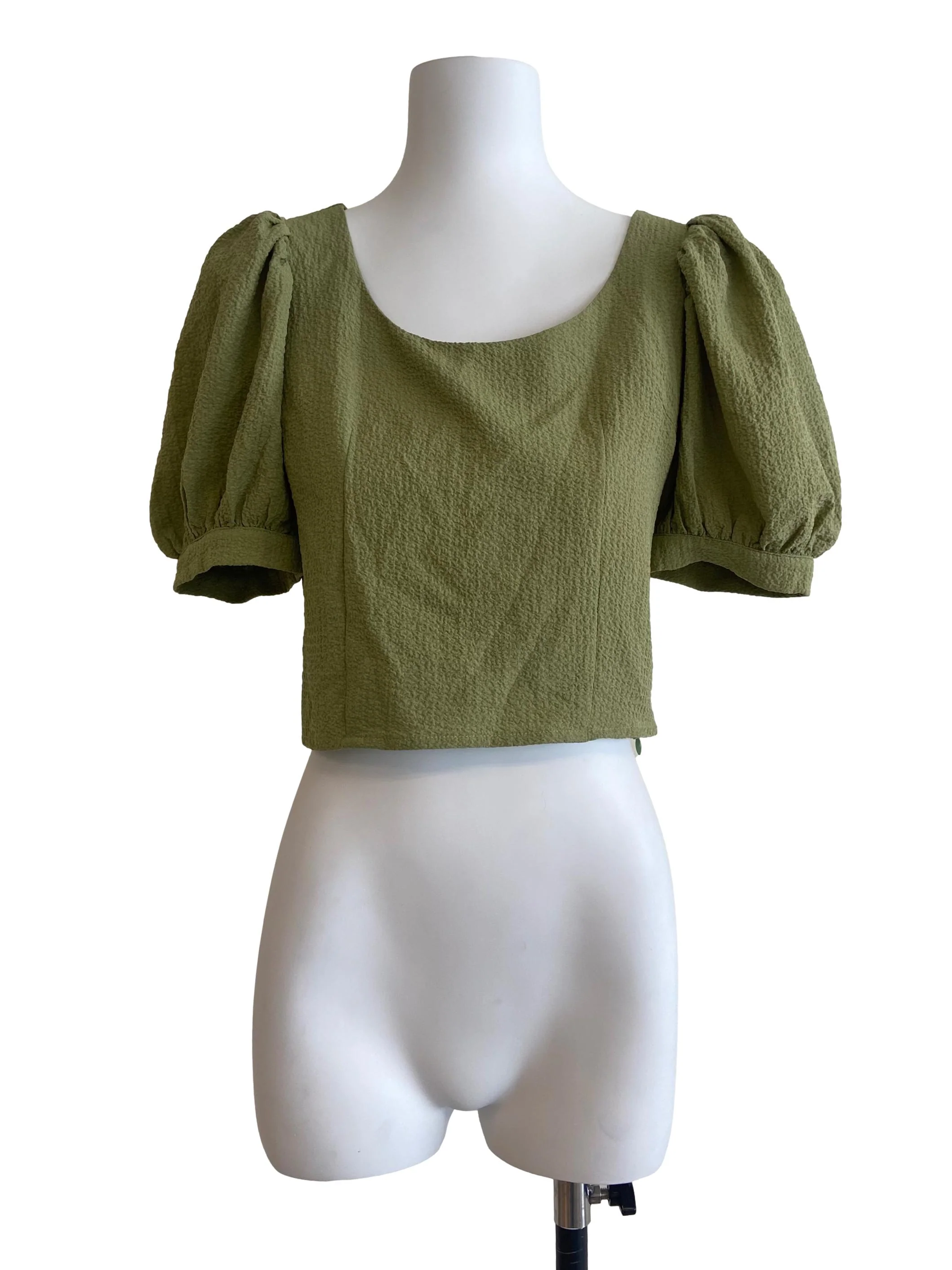 Olive Green Jewel Neck Crop Blouse