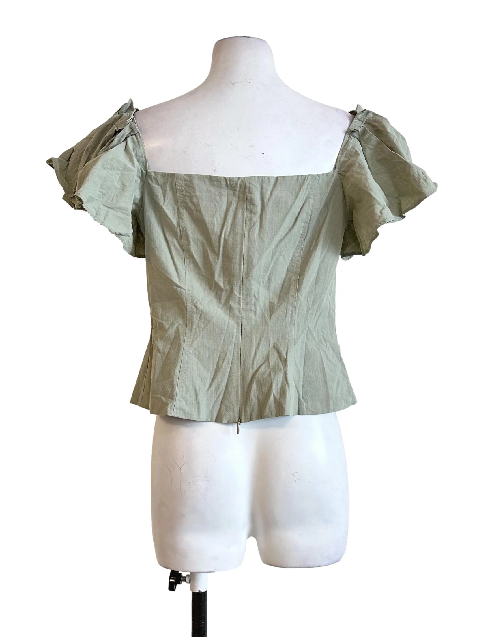 Olive Green Ruffle Sleeves Top LB - Image 2