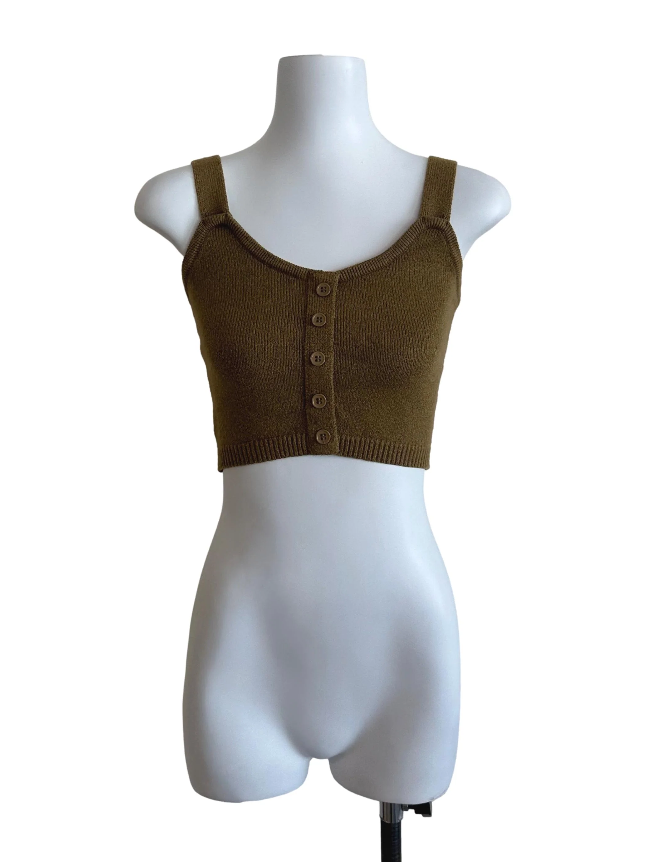Olive Green Scoop Neck Button Top