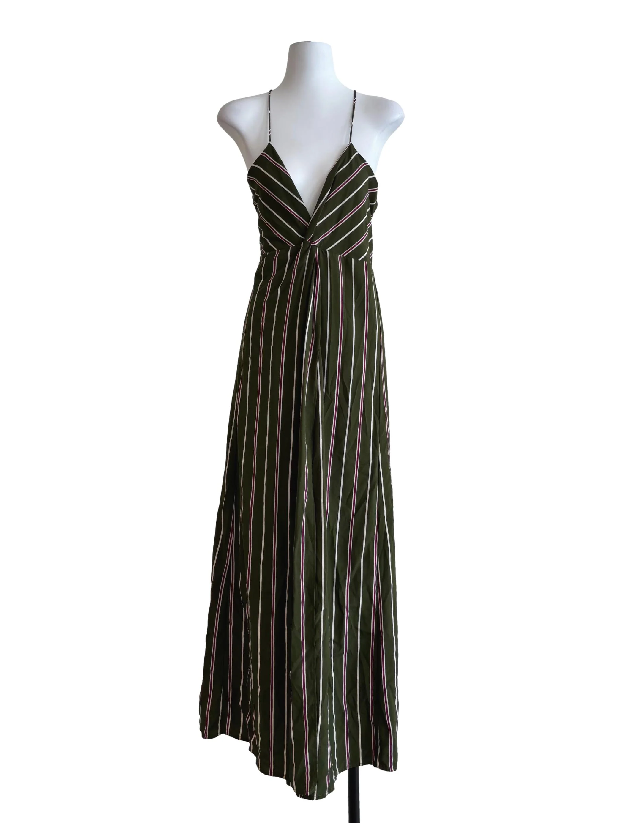 Olive Green Striped Maxi Dress