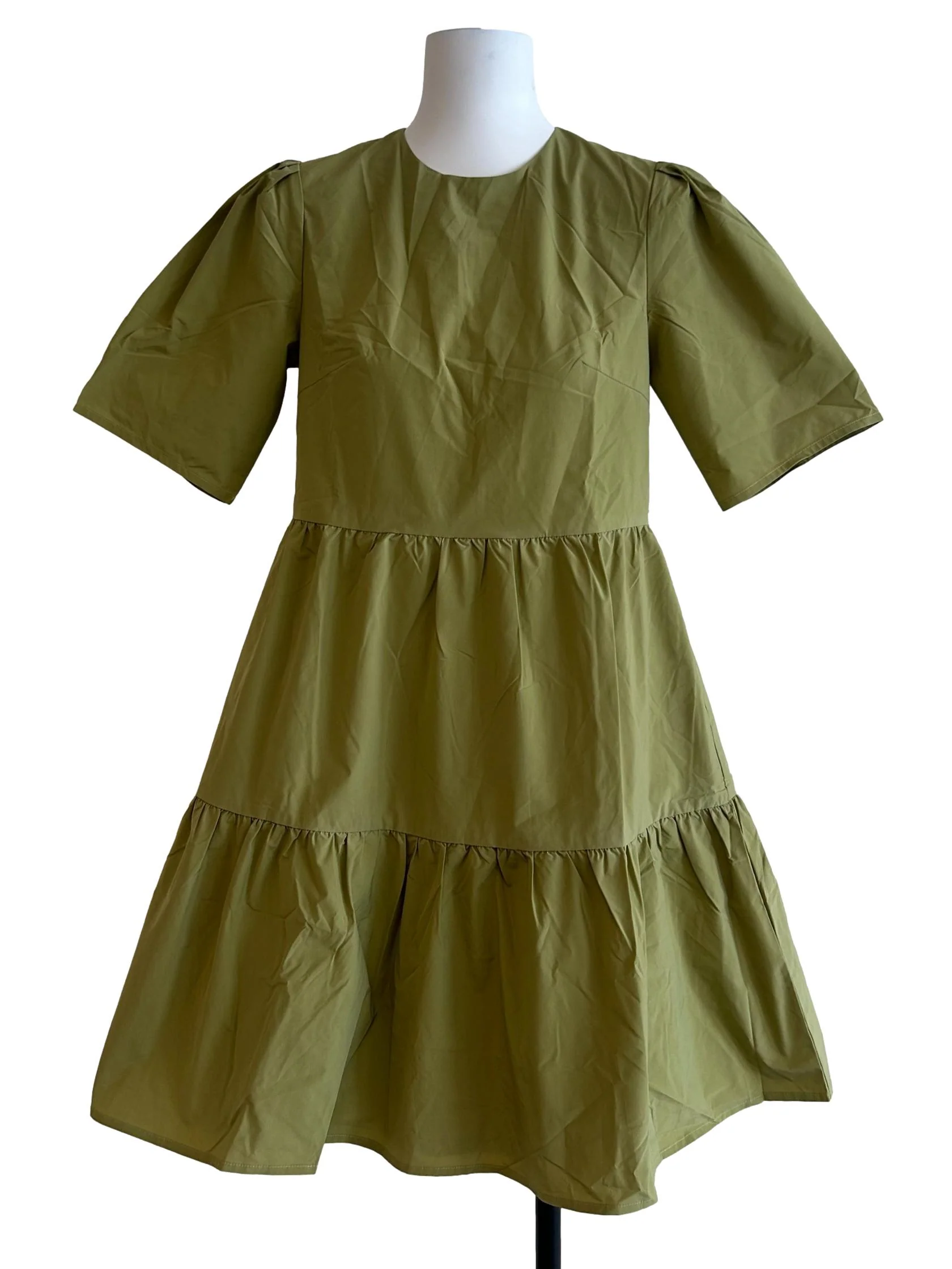 Olive Green Tiered Taffeta Dress OSN