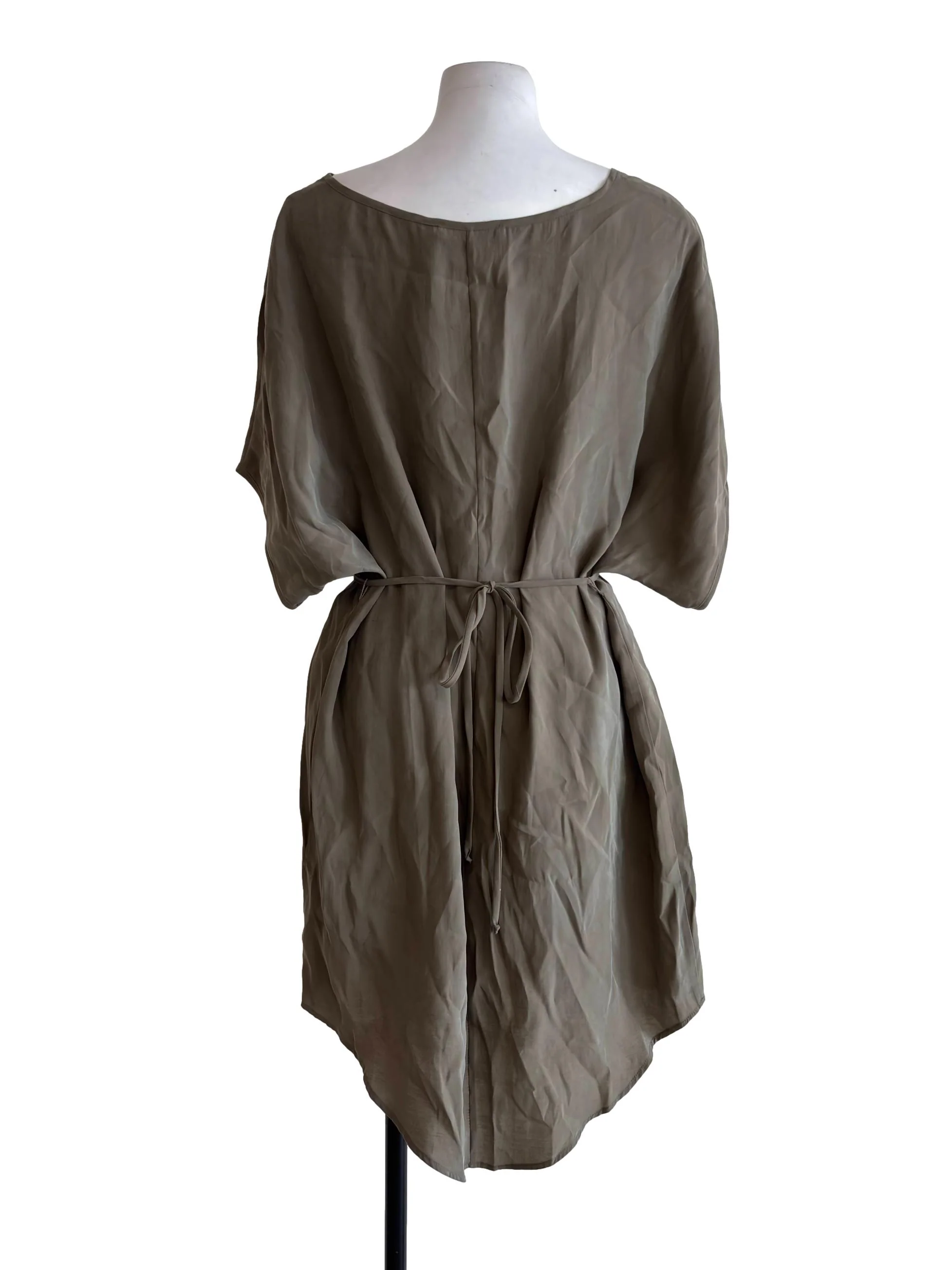Olive Short Sleeve Tunic Dress With Tie Waist - Green CSN - Image 2