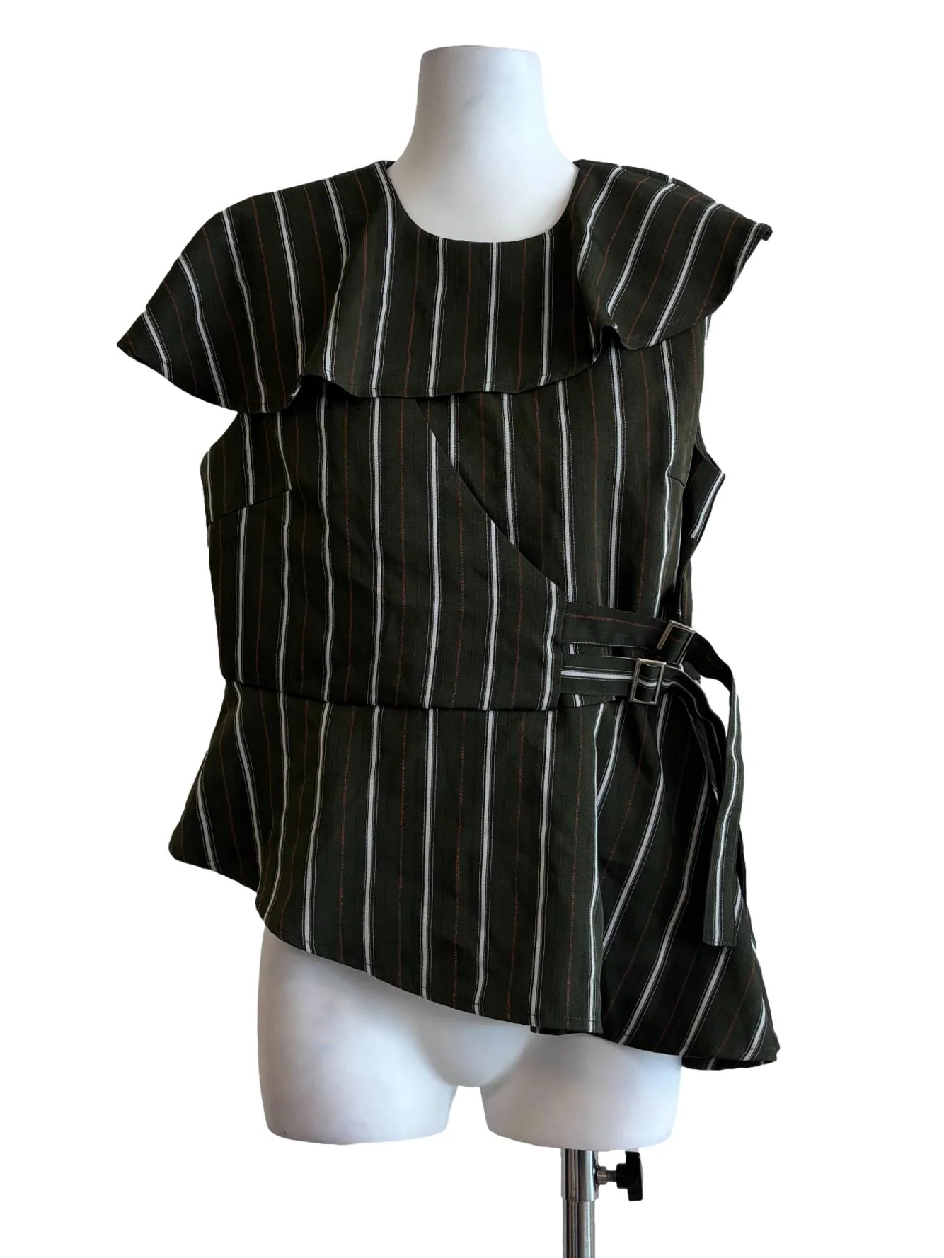 Olive Striped Asymmetrical Top