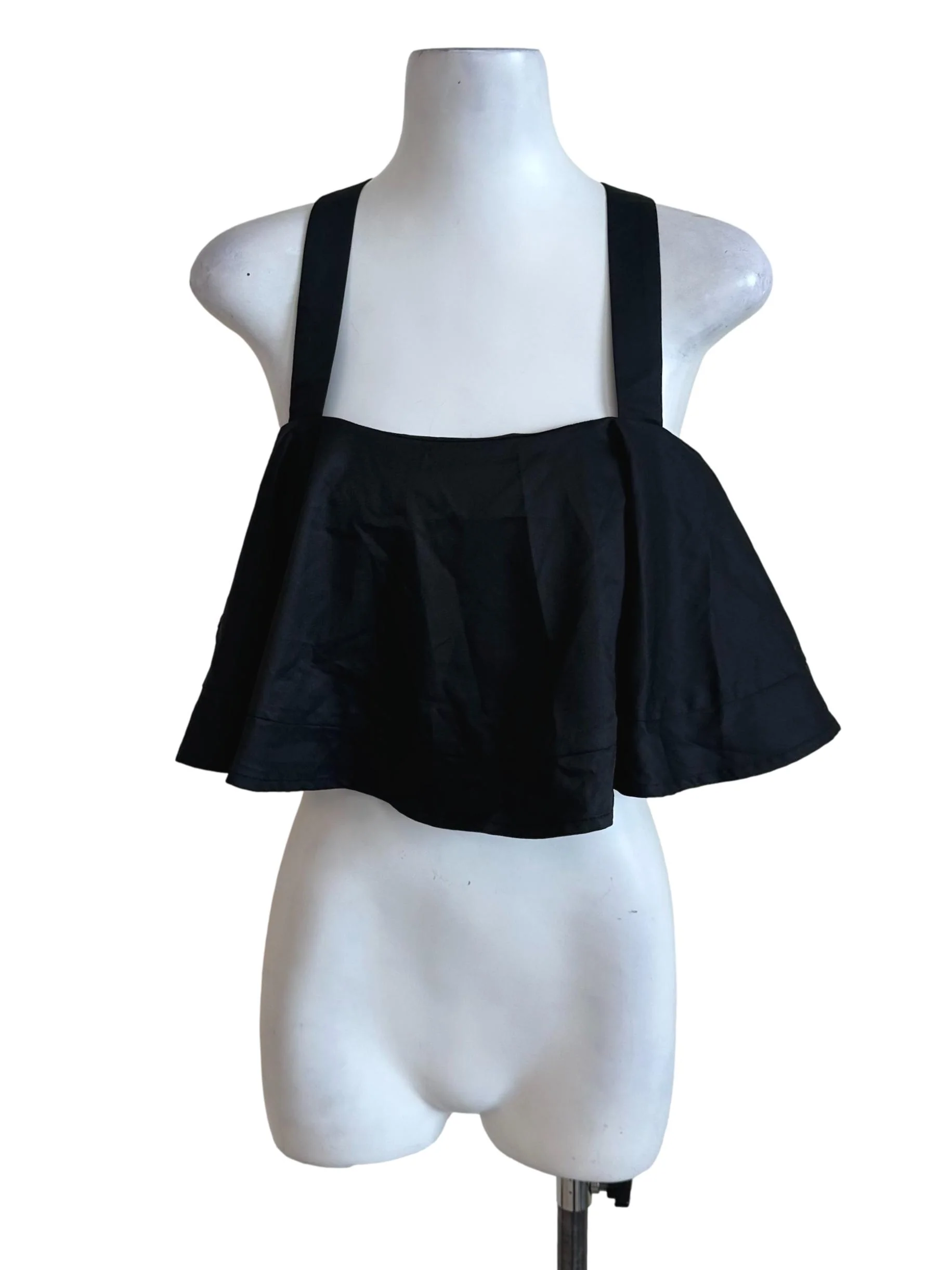 Onyx Black Back Overlap Babydoll Top