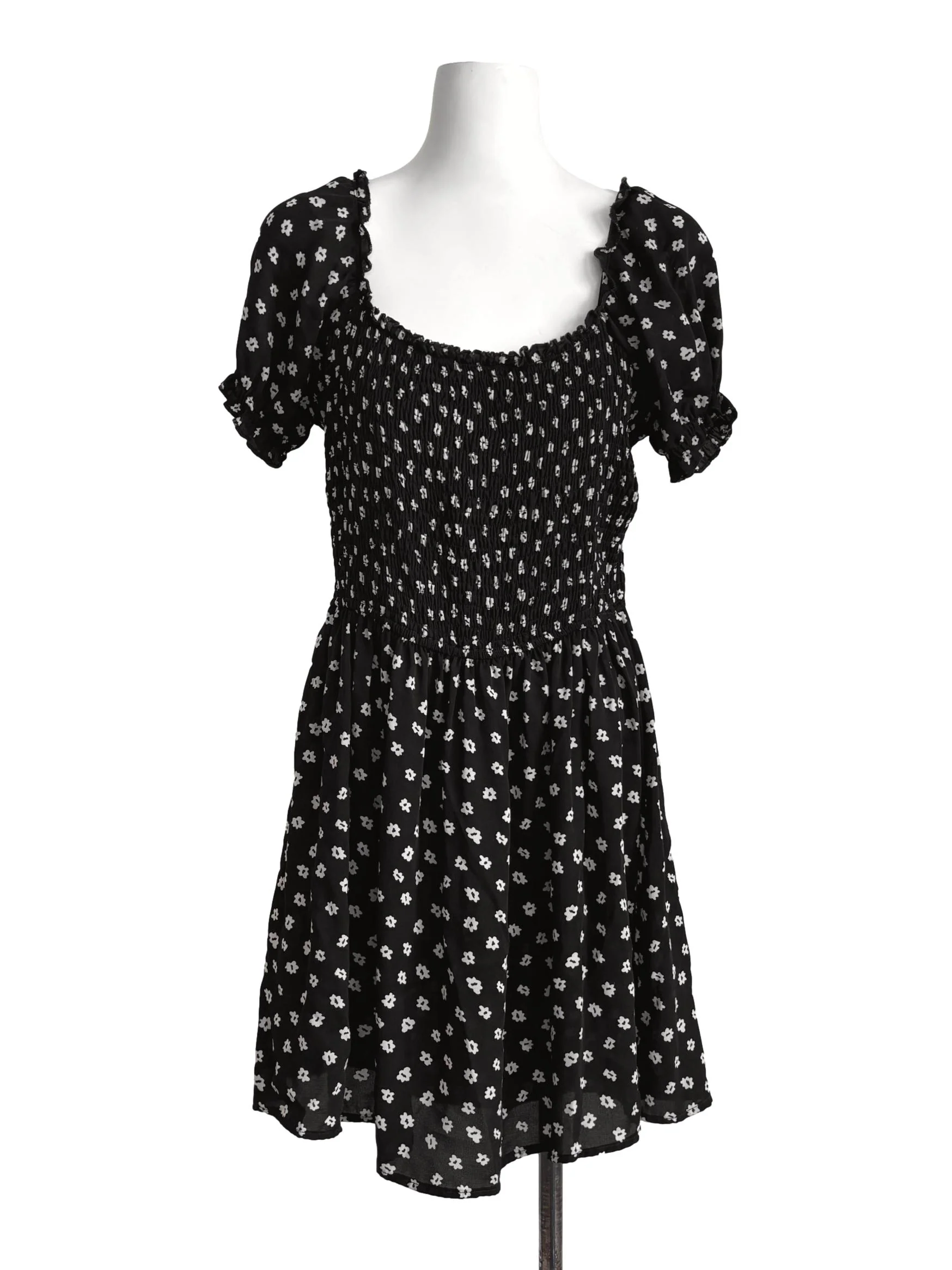Onyx Black Floral Smocked Dress