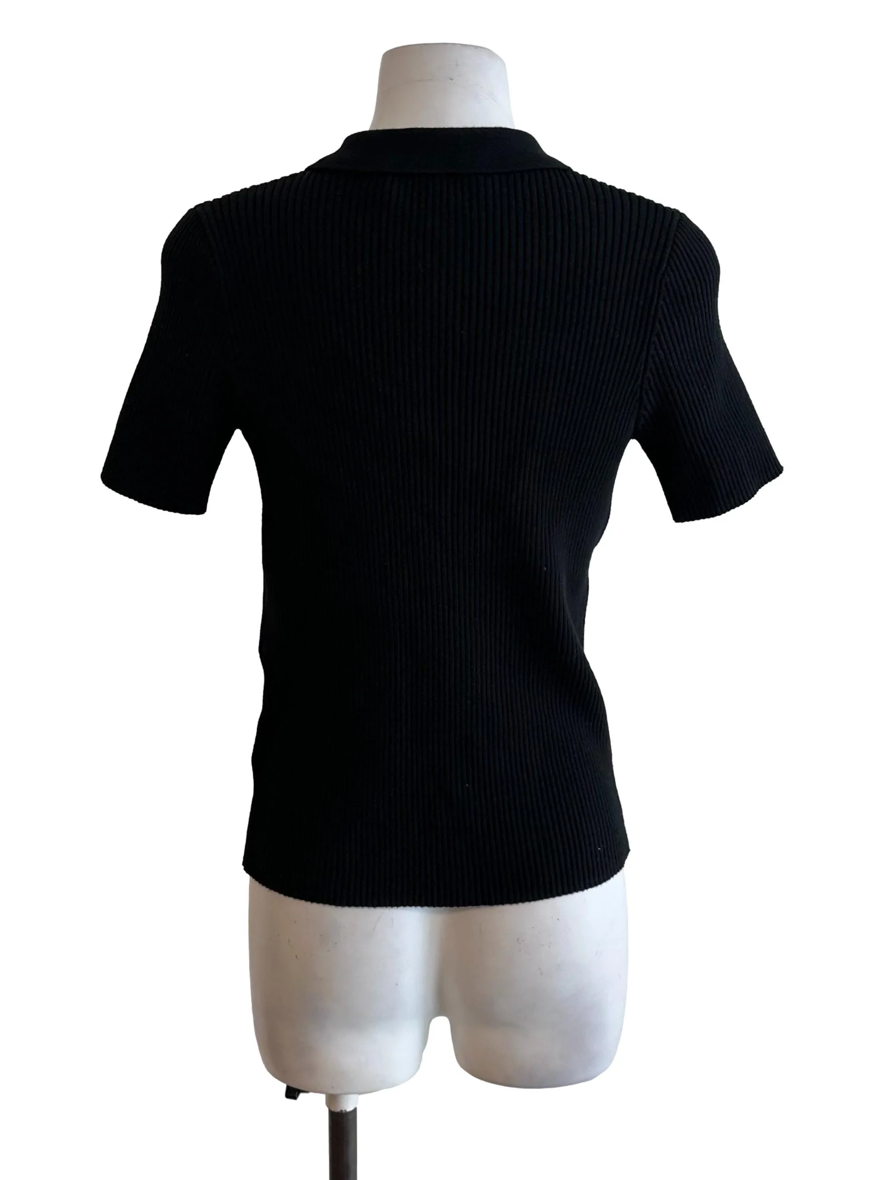 Onyx Black Knit Button Collar Top - Image 2