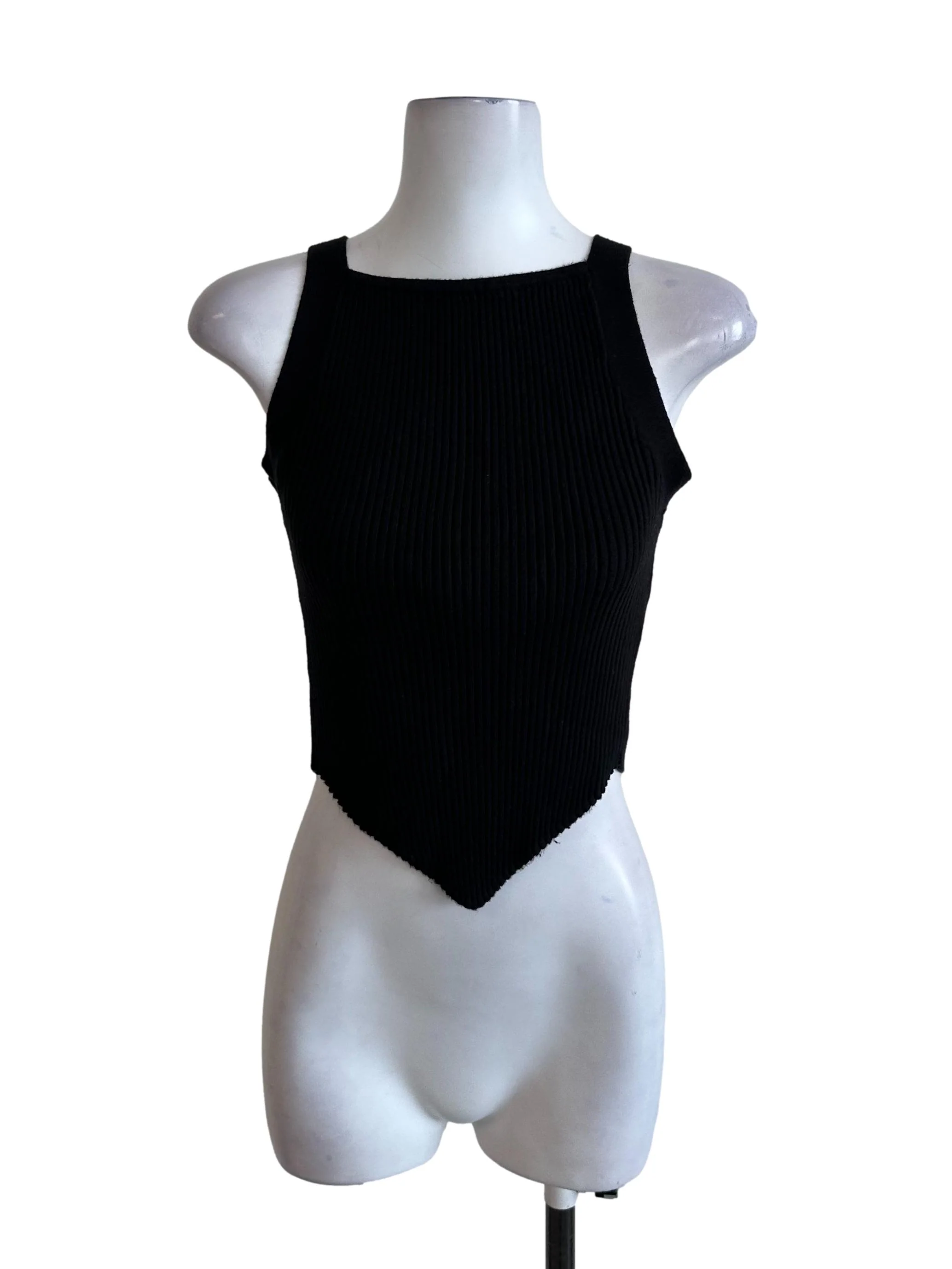 Onyx Black Knit V Pointed Front Top