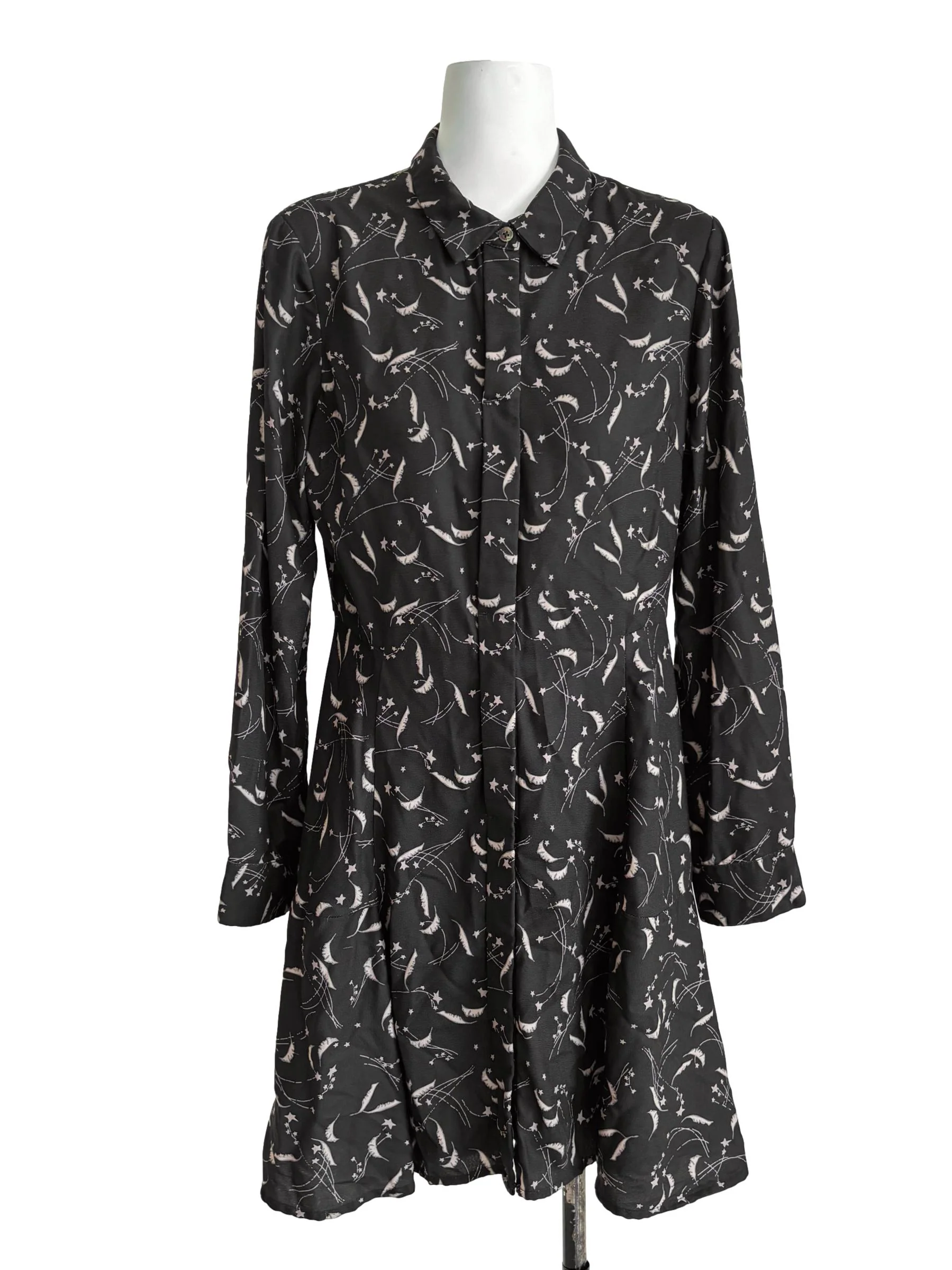 Onyx Black Long Sleeve Buttoned Dress