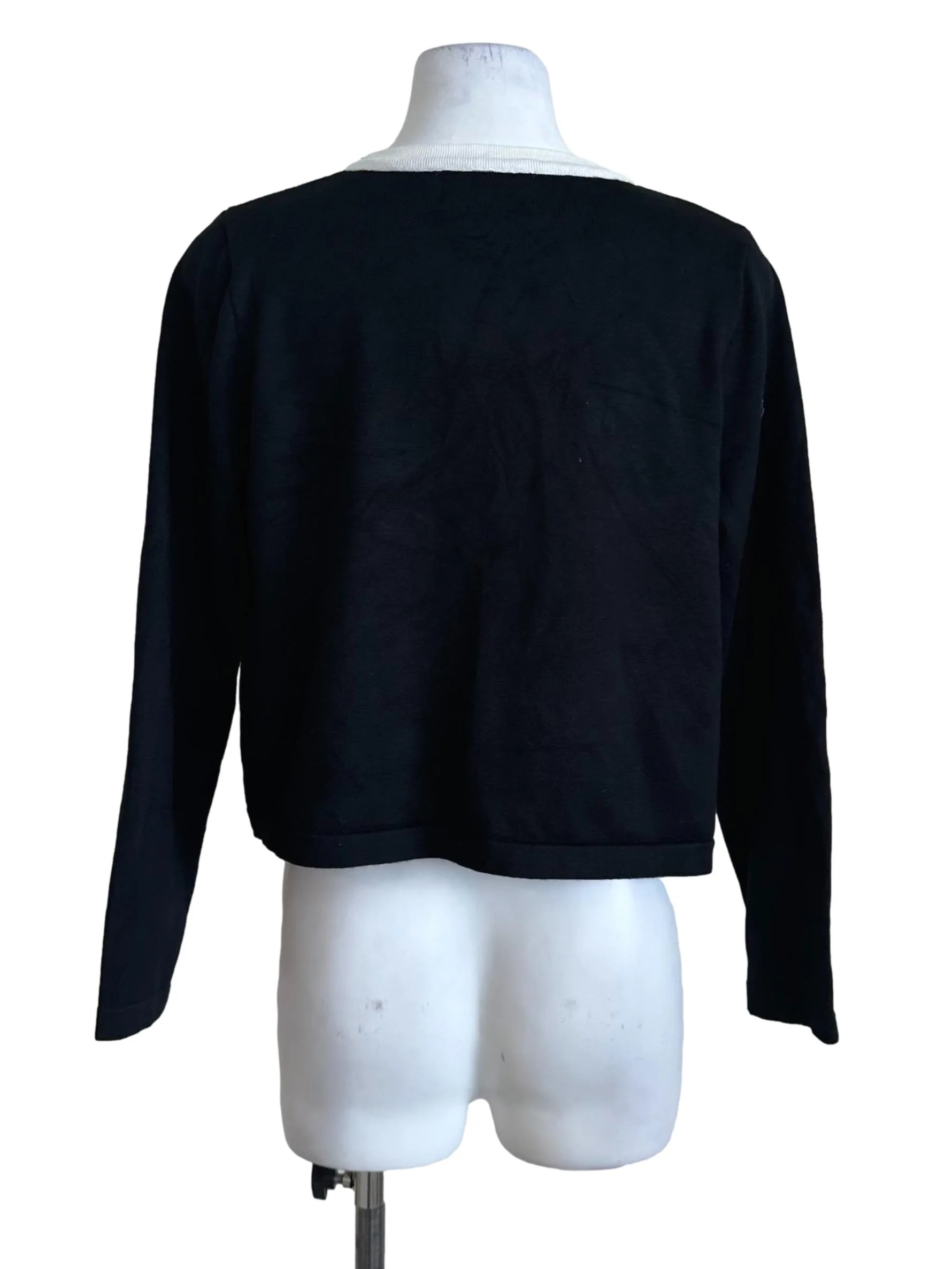 Onyx Black Round Neck Button Knit Top - Image 2