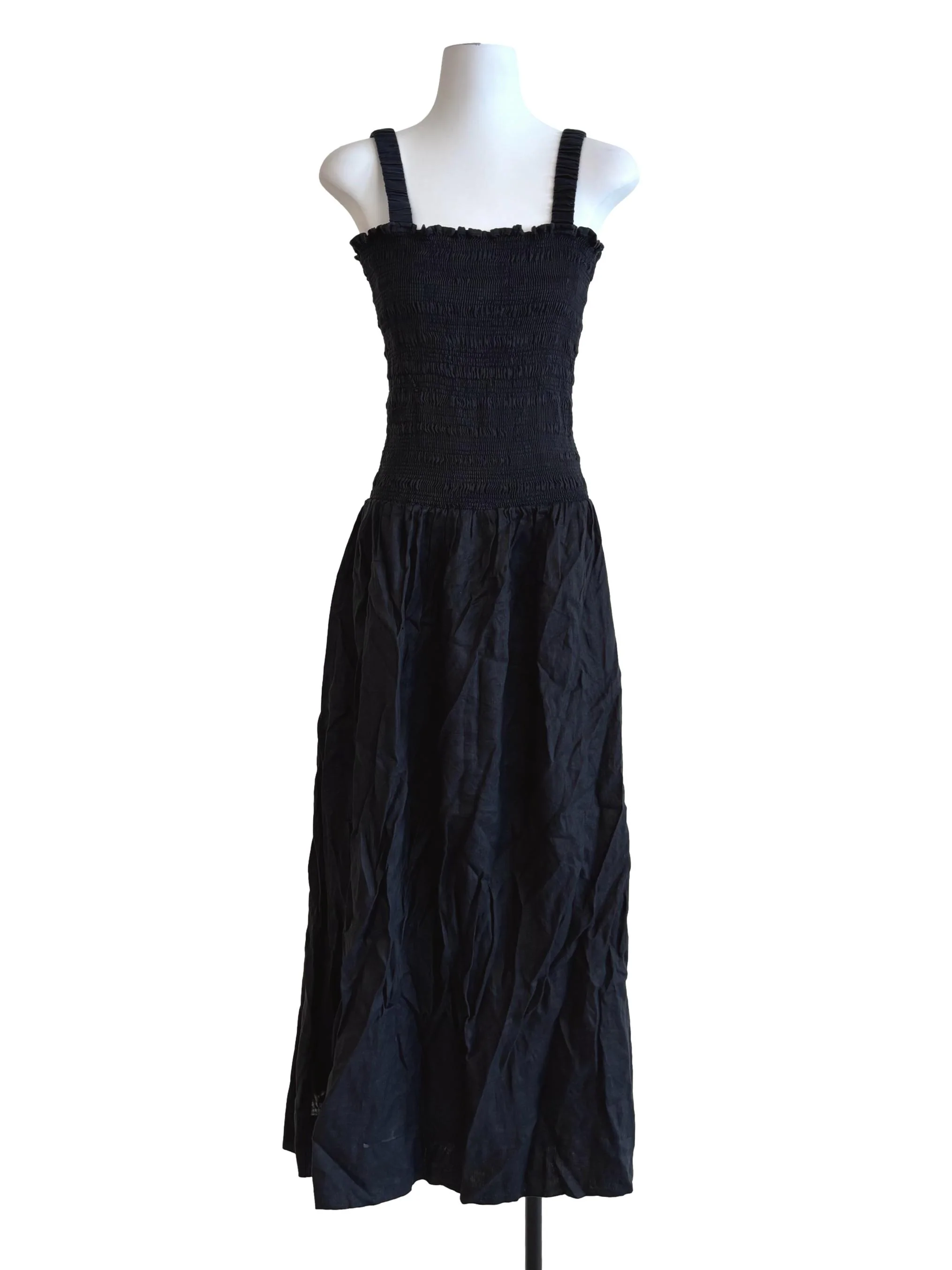 Onyx Black Smocked Apron Neck Dress