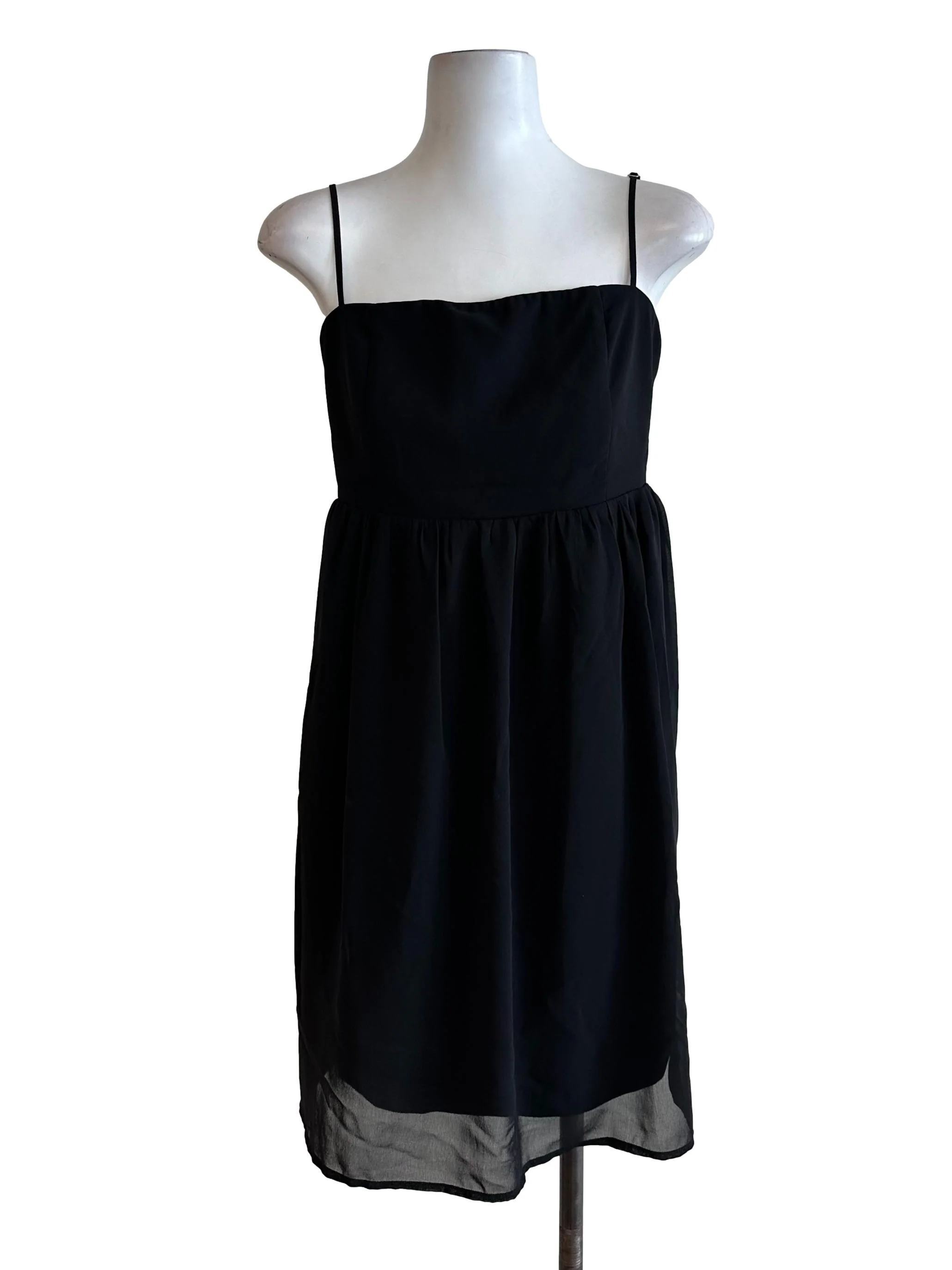 Onyx Black Square Neck Chiffon Back Tie Dress