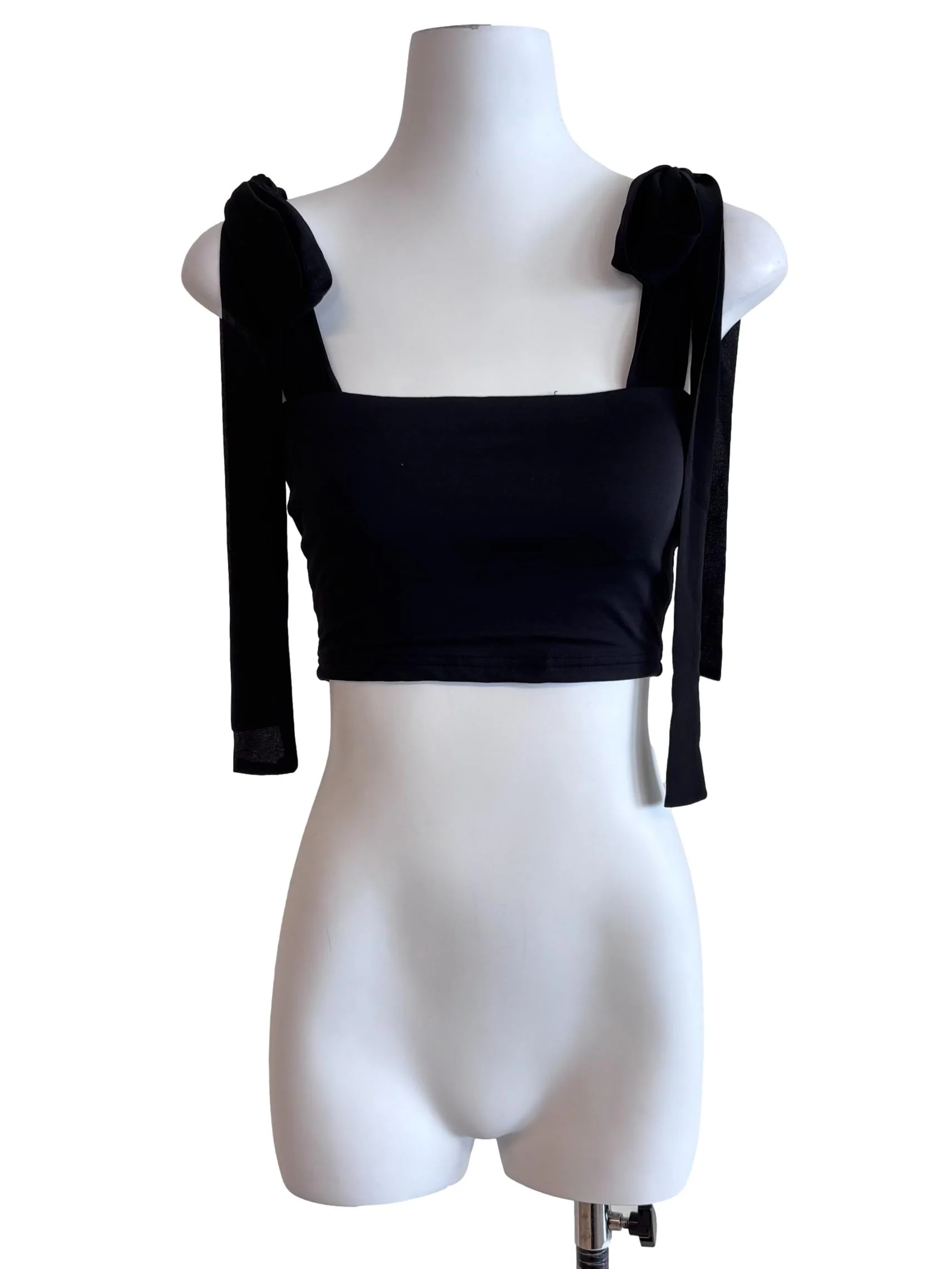 Onyx Black Tie Strap Crop Top