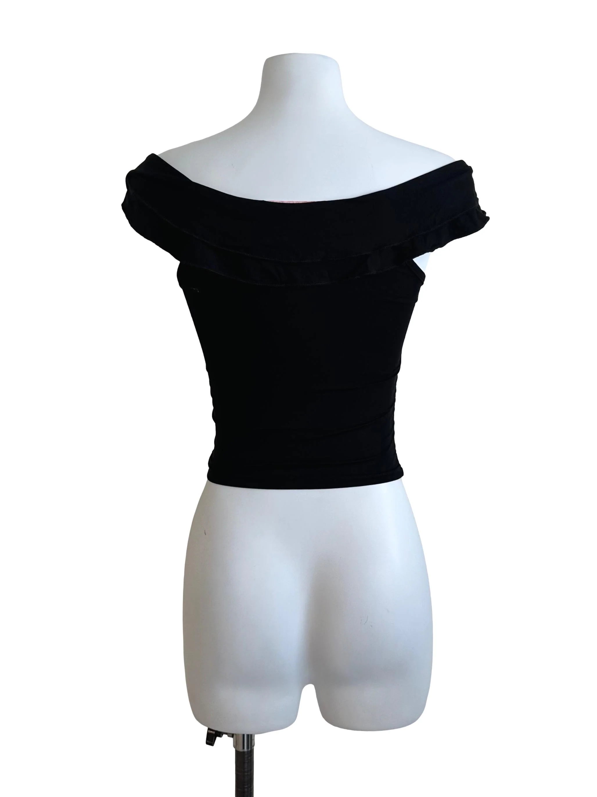 Onyx Black V Neck Off Shoulder Fitted Top - Image 2