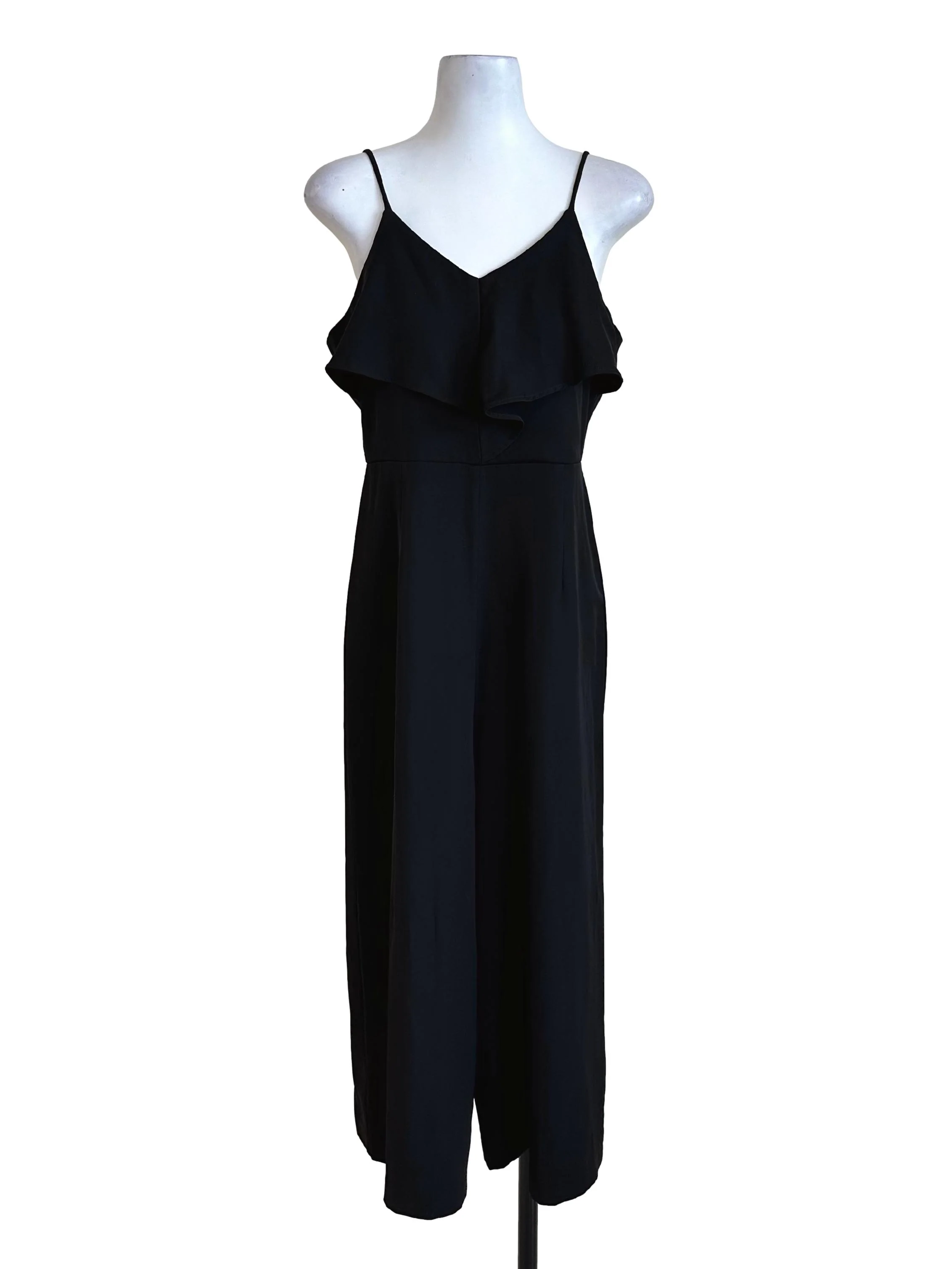 Onyx Black V Neck Ruffle Jumpsuit