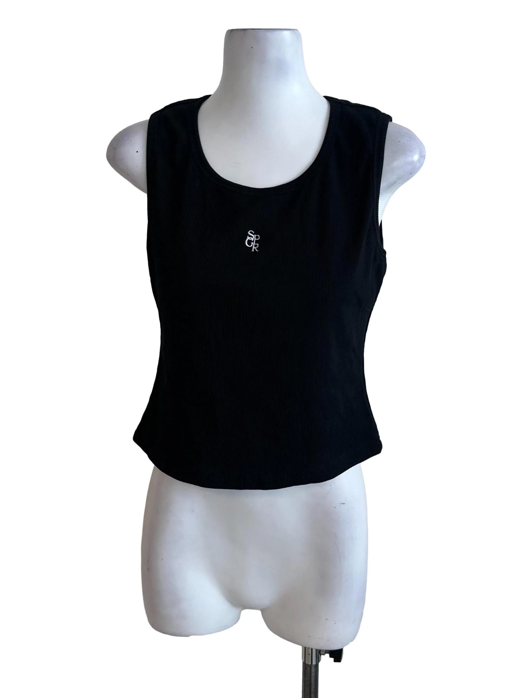 Onyx Black Wording Embroidery Tank Top