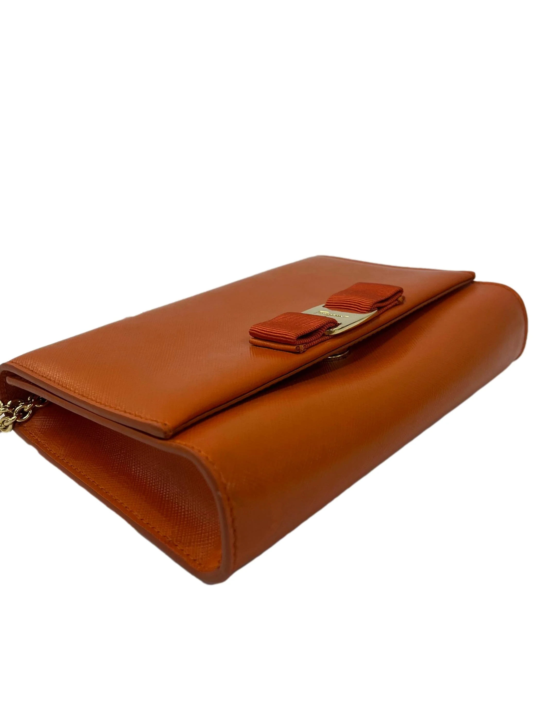 Orange Leather Vara Ribbon Chain Shoulder Bag - Image 10
