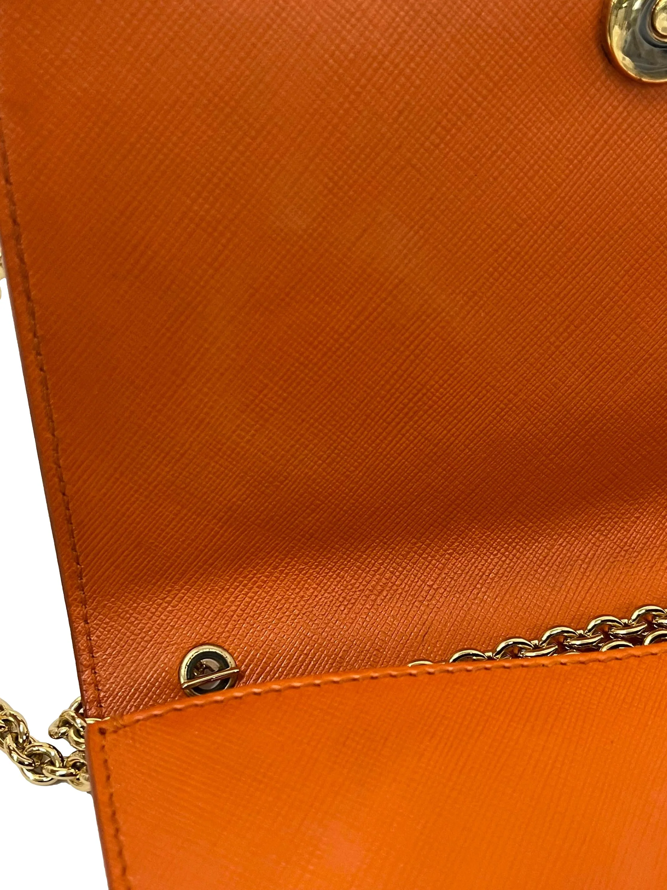 Orange Leather Vara Ribbon Chain Shoulder Bag - Image 6