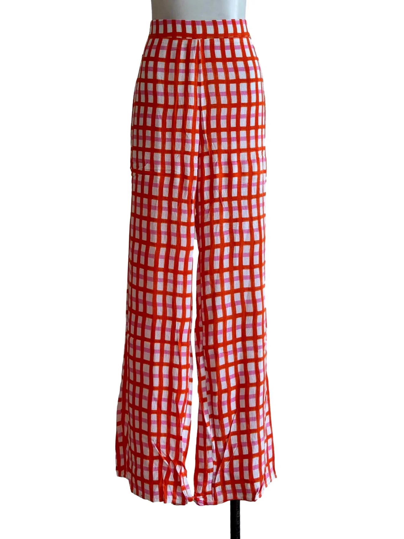 Orange Pink Checkered Relaxed Pants