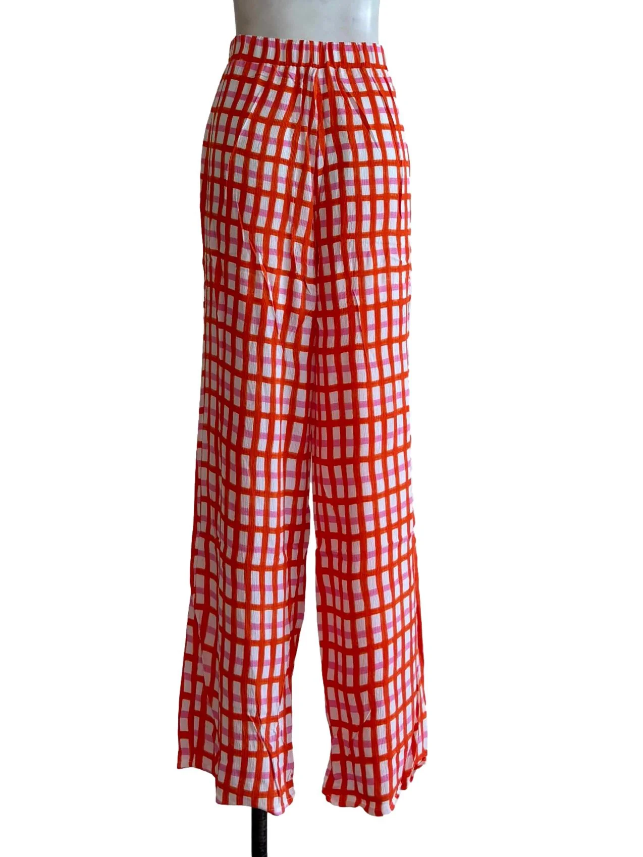 Orange Pink Checkered Relaxed Pants - Image 2