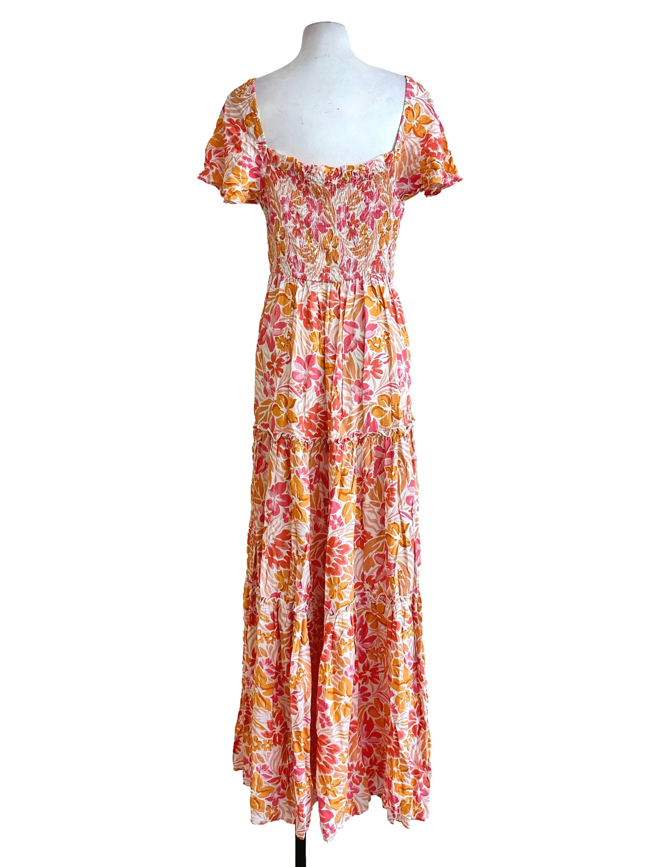 Orange Pink Floral Pattern Maxi Dress - Image 2