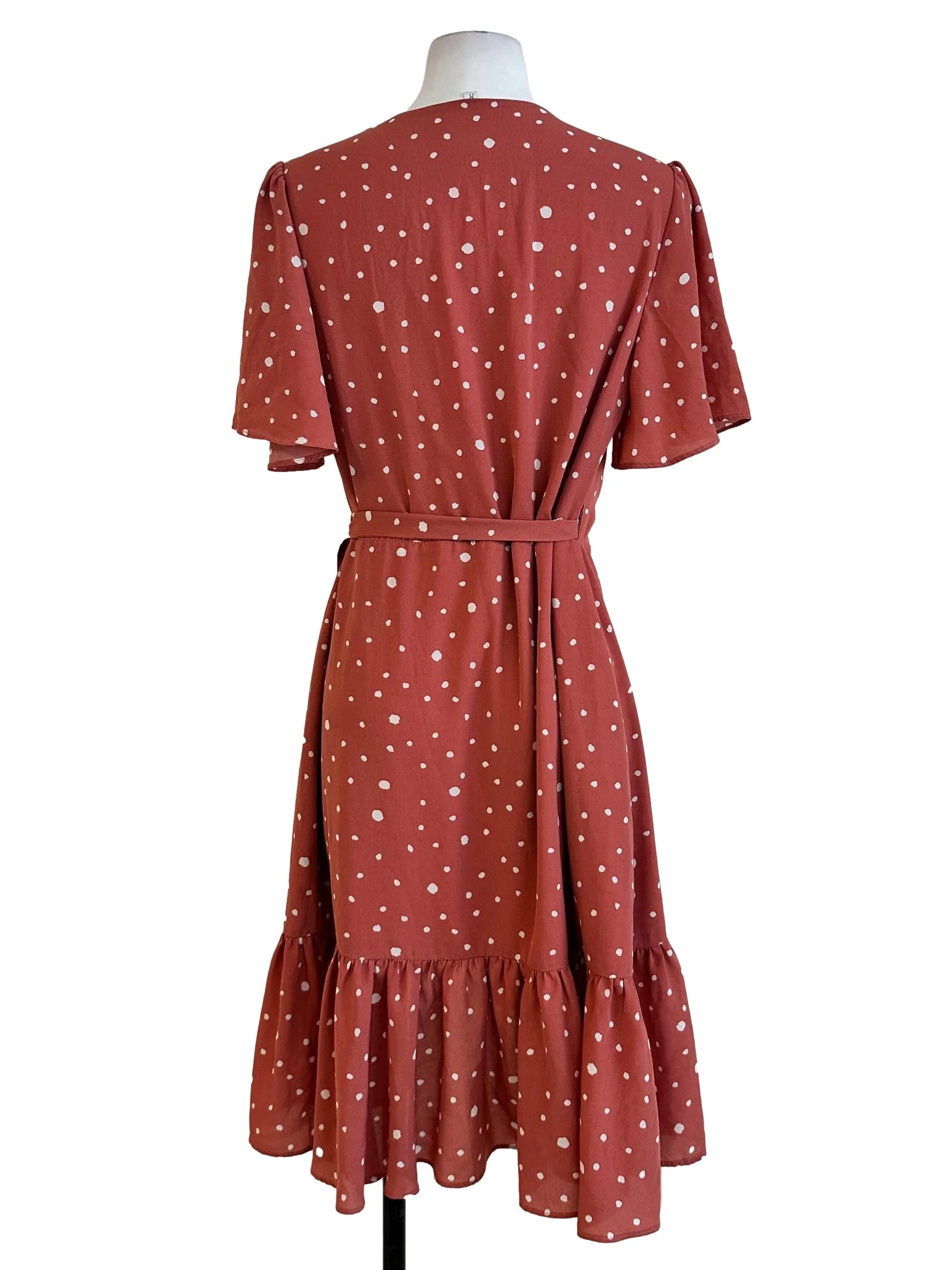 Orange Pink Polka Dot Pattern Wrap Dress - Image 2