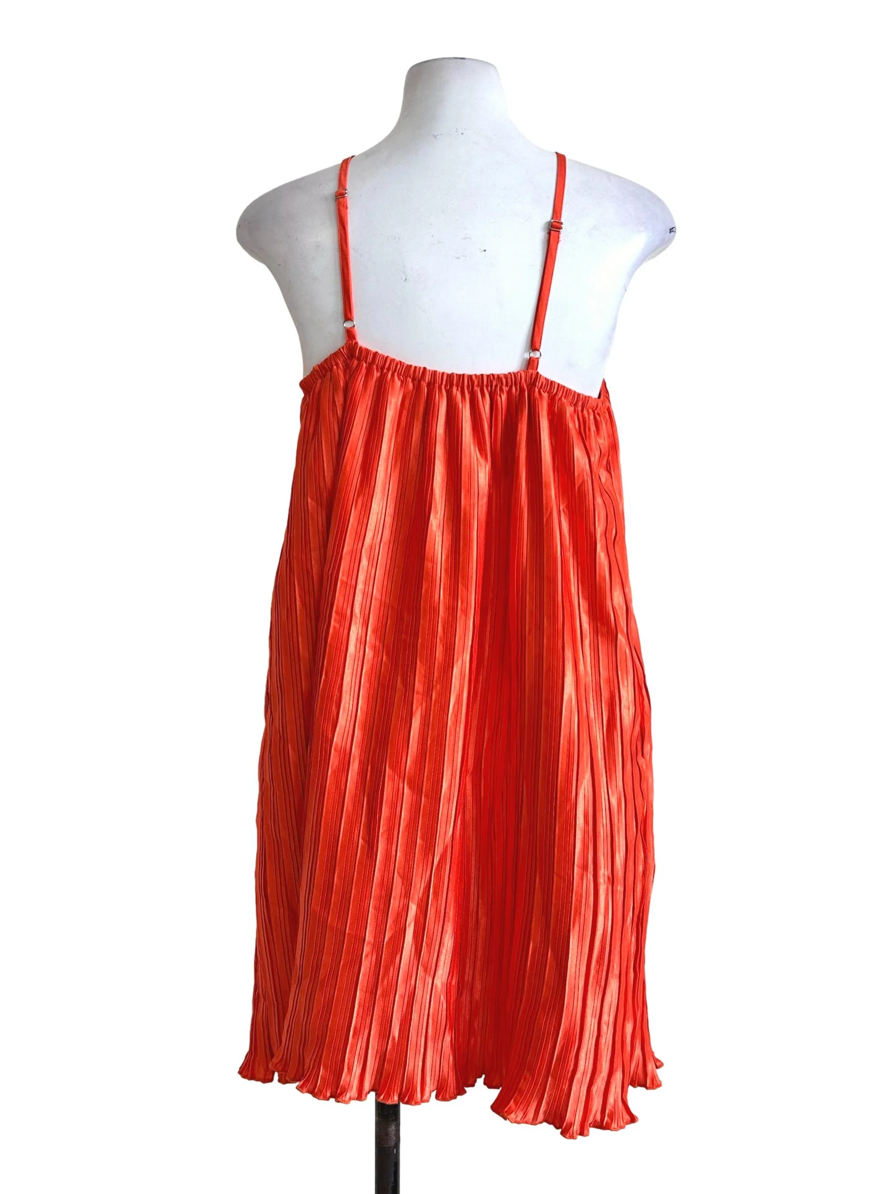 Orange Pleated Halter Strap Dress - Image 2