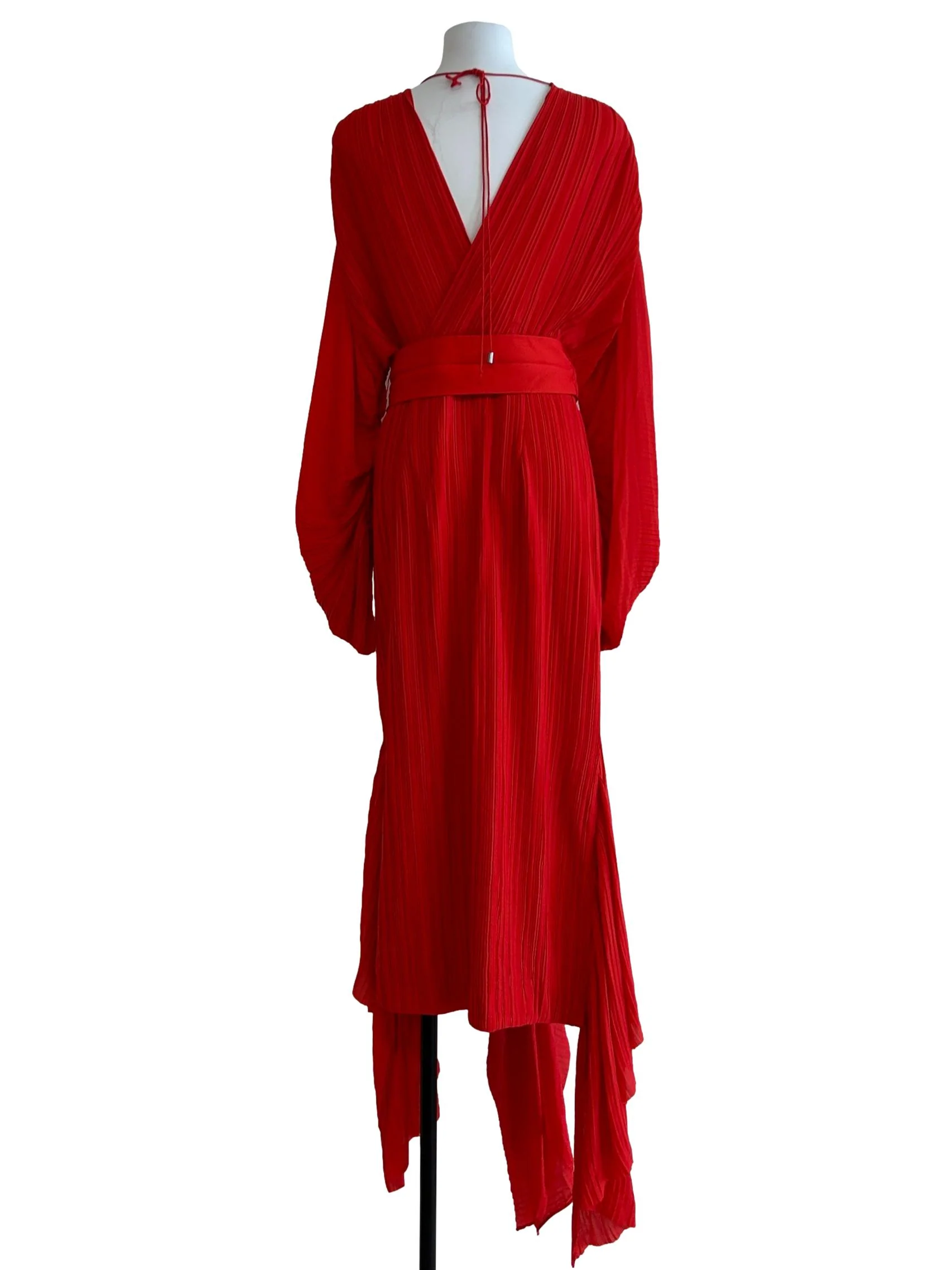 Orange Red Pleated Drape Dress - Image 2