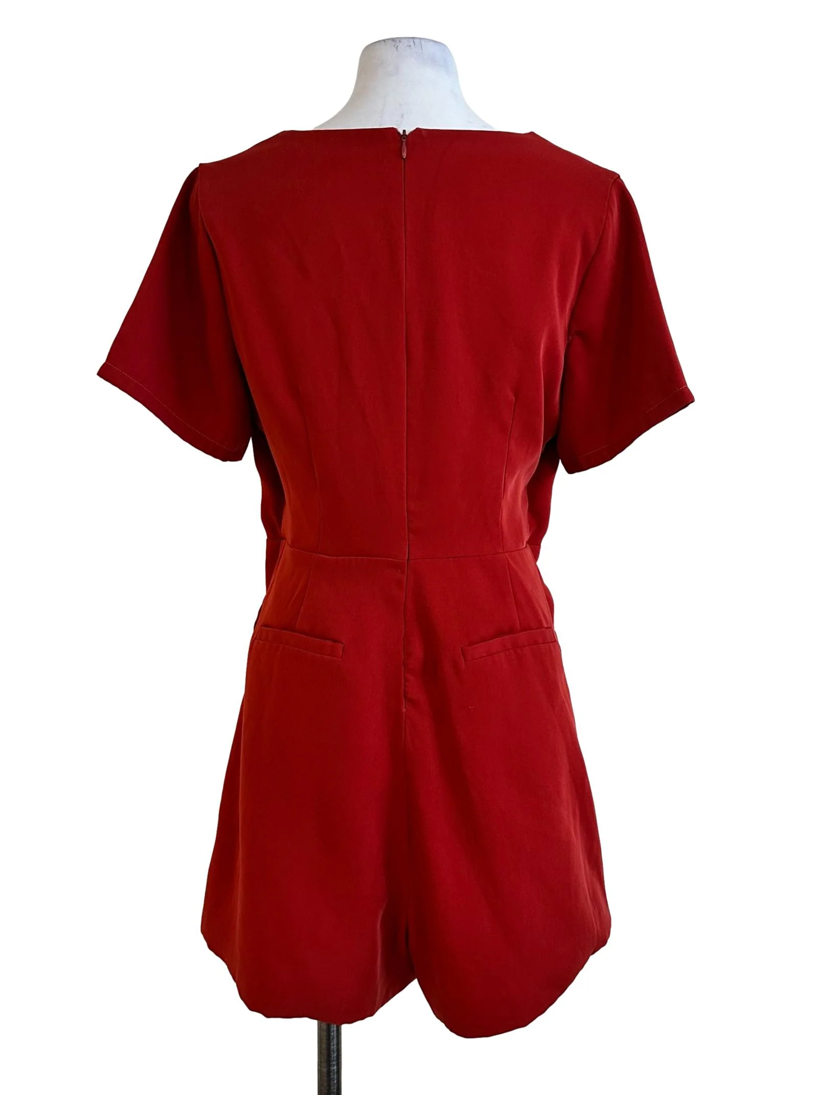 Orange Red V Neckline Romper - Image 2