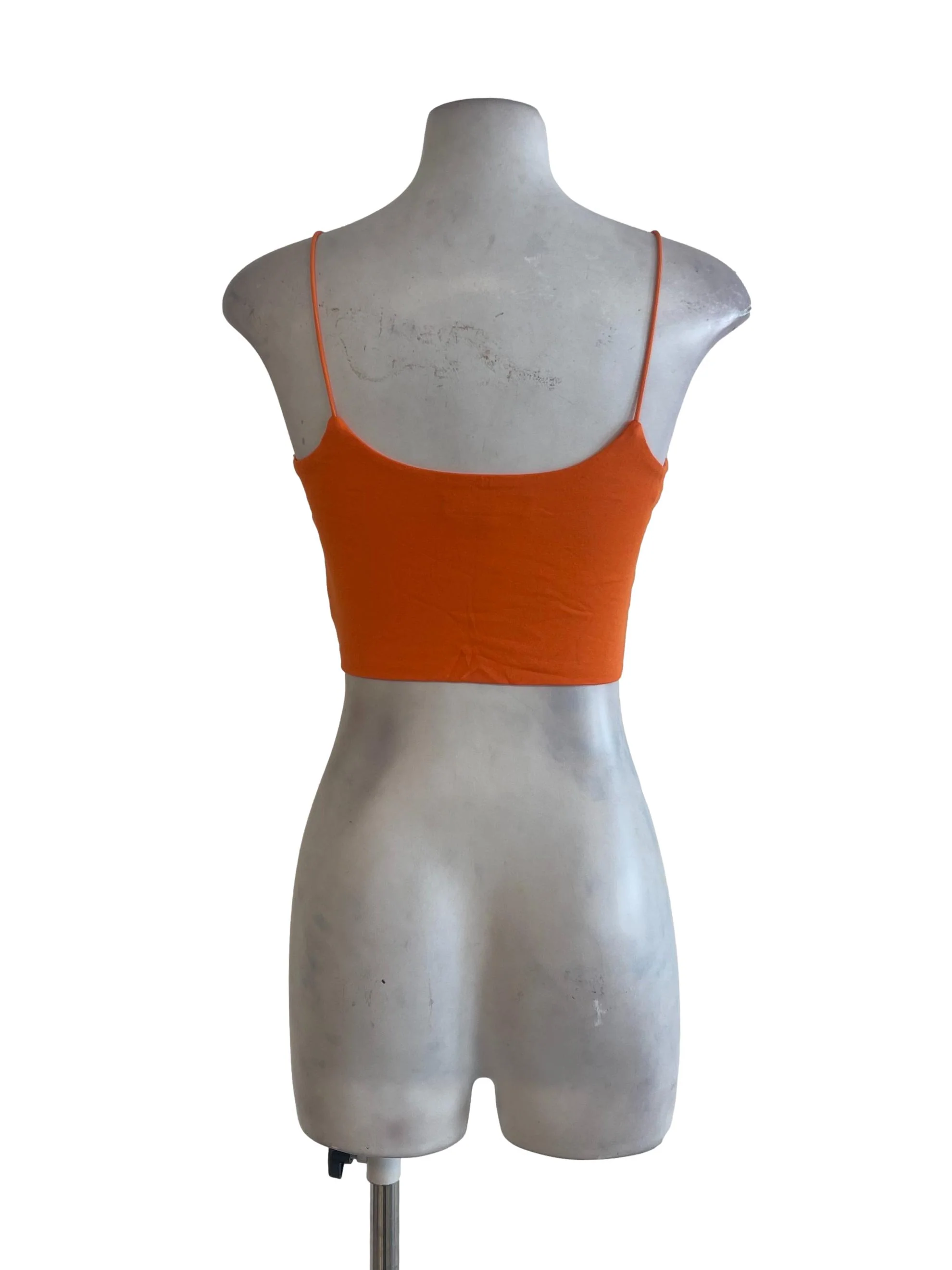Orange Spaghetti Strap Wide U Neck Crop Top - Image 2