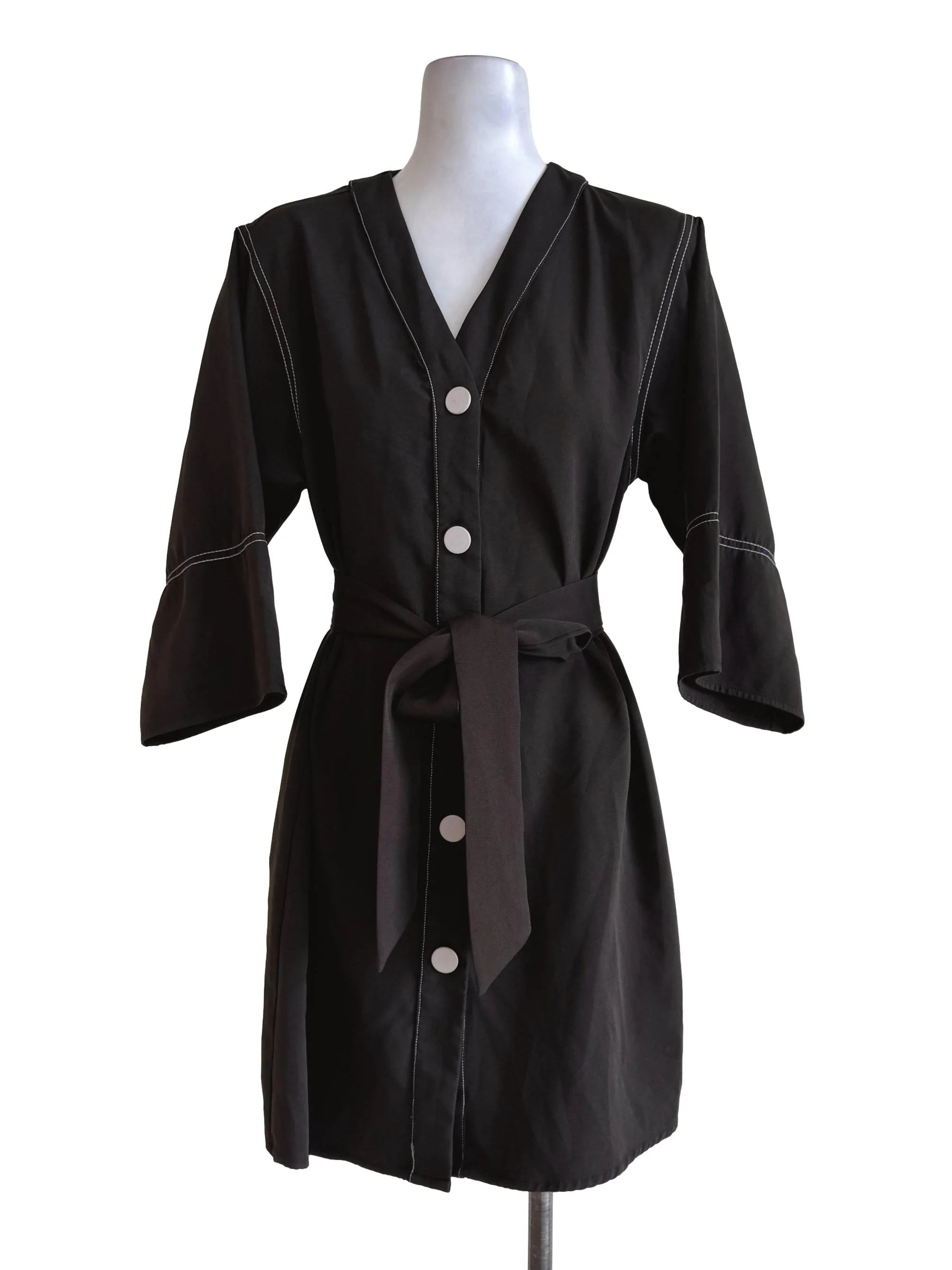 Orion Black With Bone White Button Long Sleeve Dress