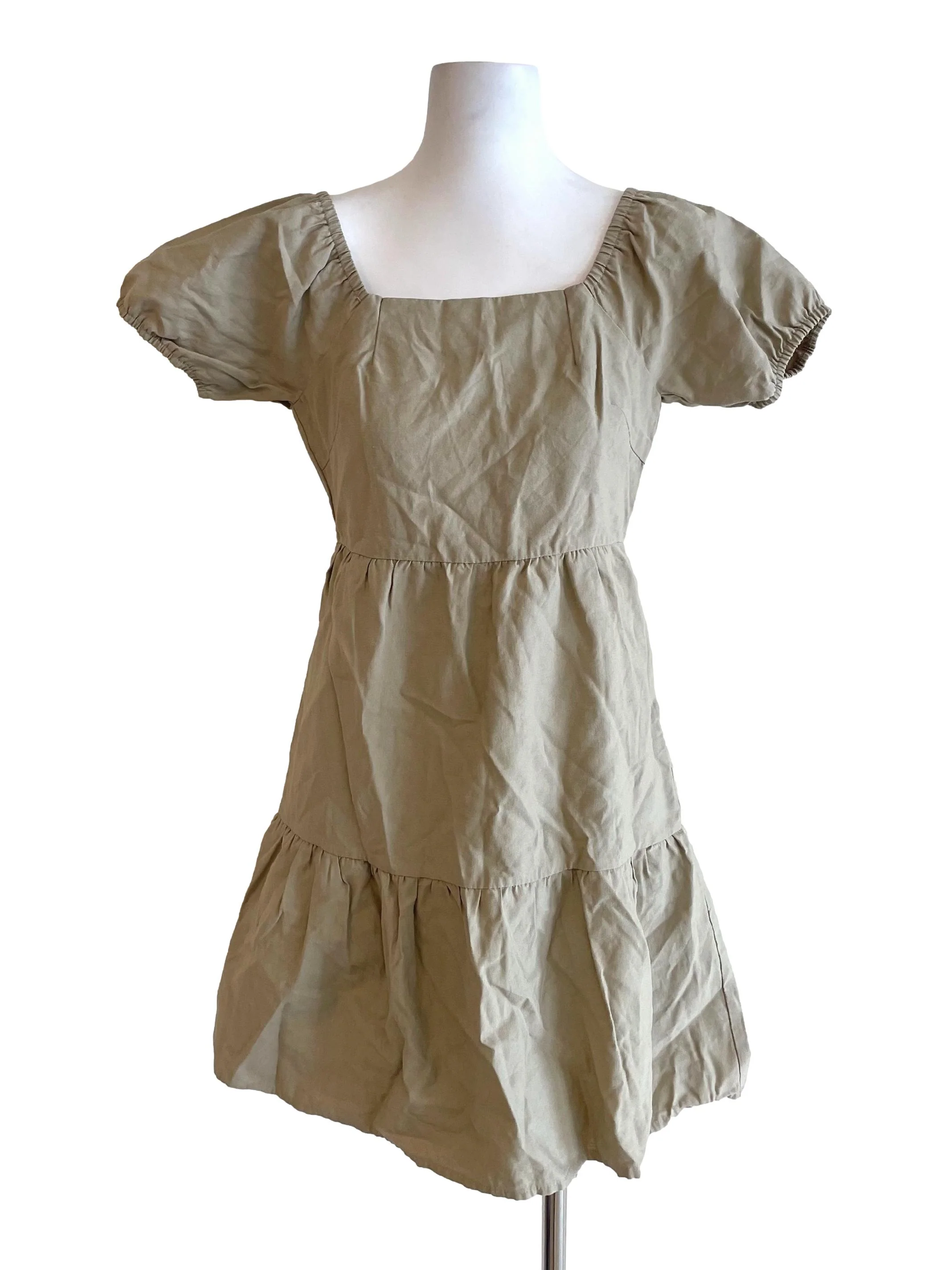 Oyster Tiered Puff Sleeves Dress