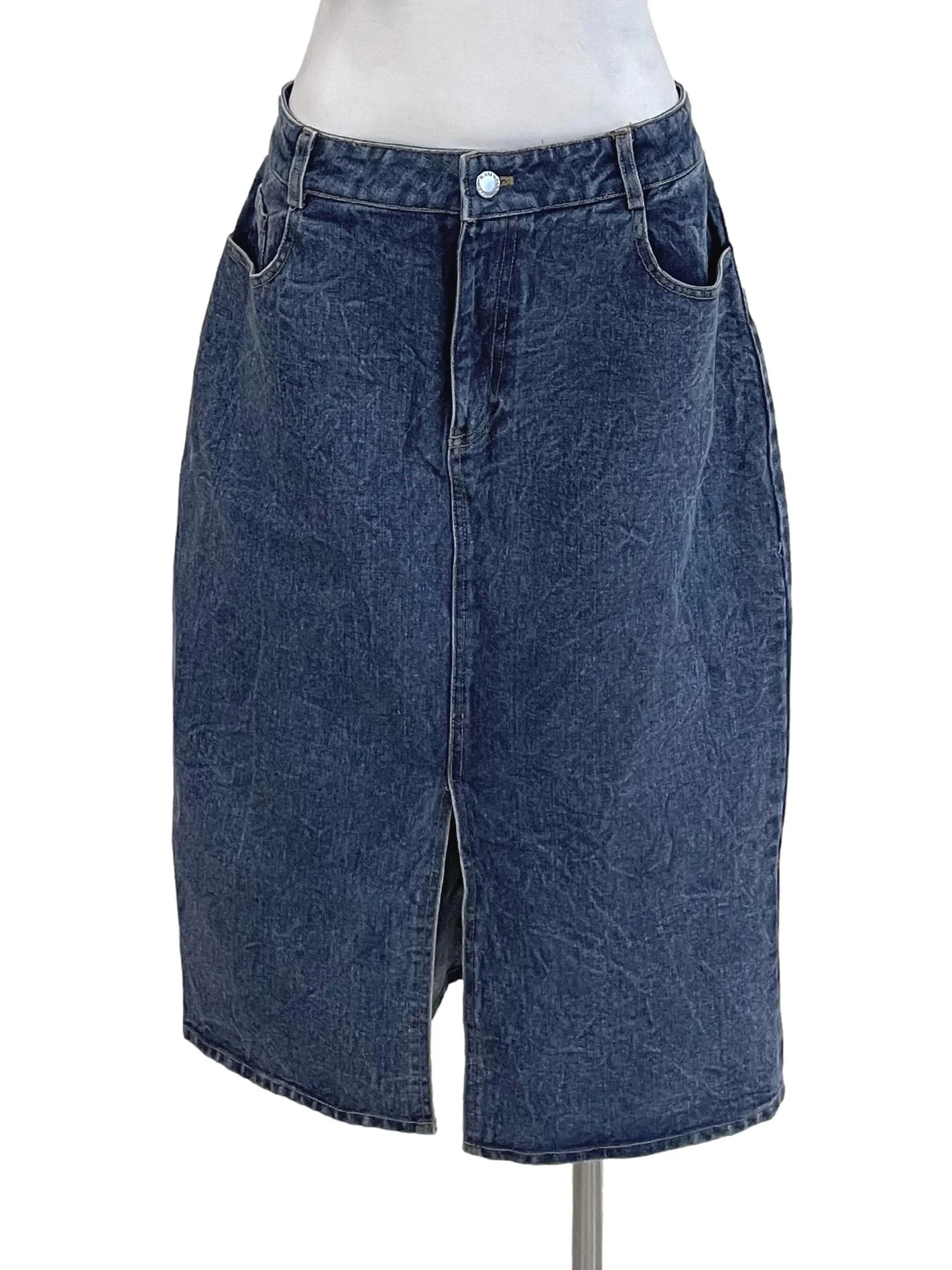 Pale Blue Front Slit Denim Skirt