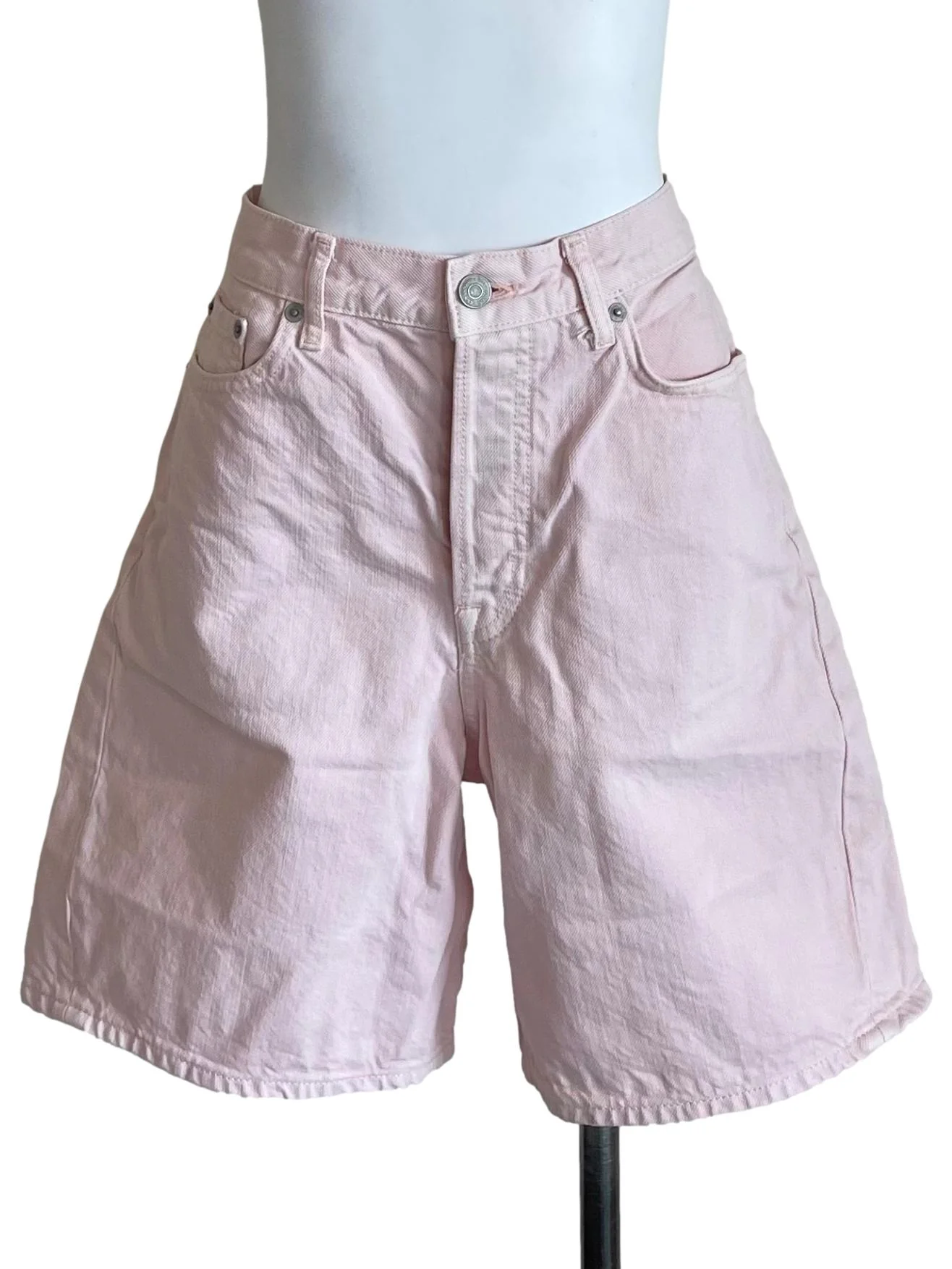 Pale Pink Button Rise Jean Shorts