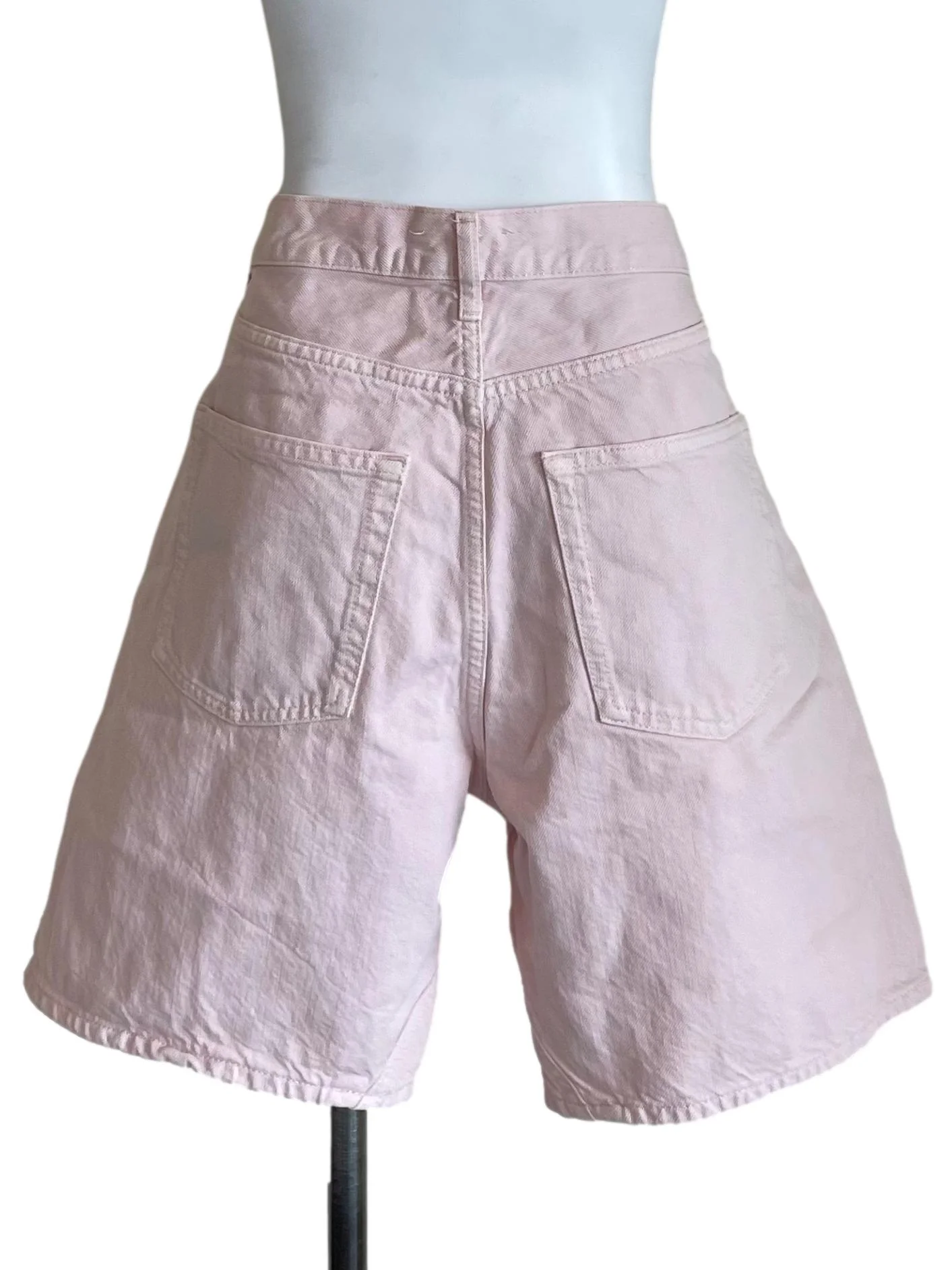Pale Pink Button Rise Jean Shorts - Image 2